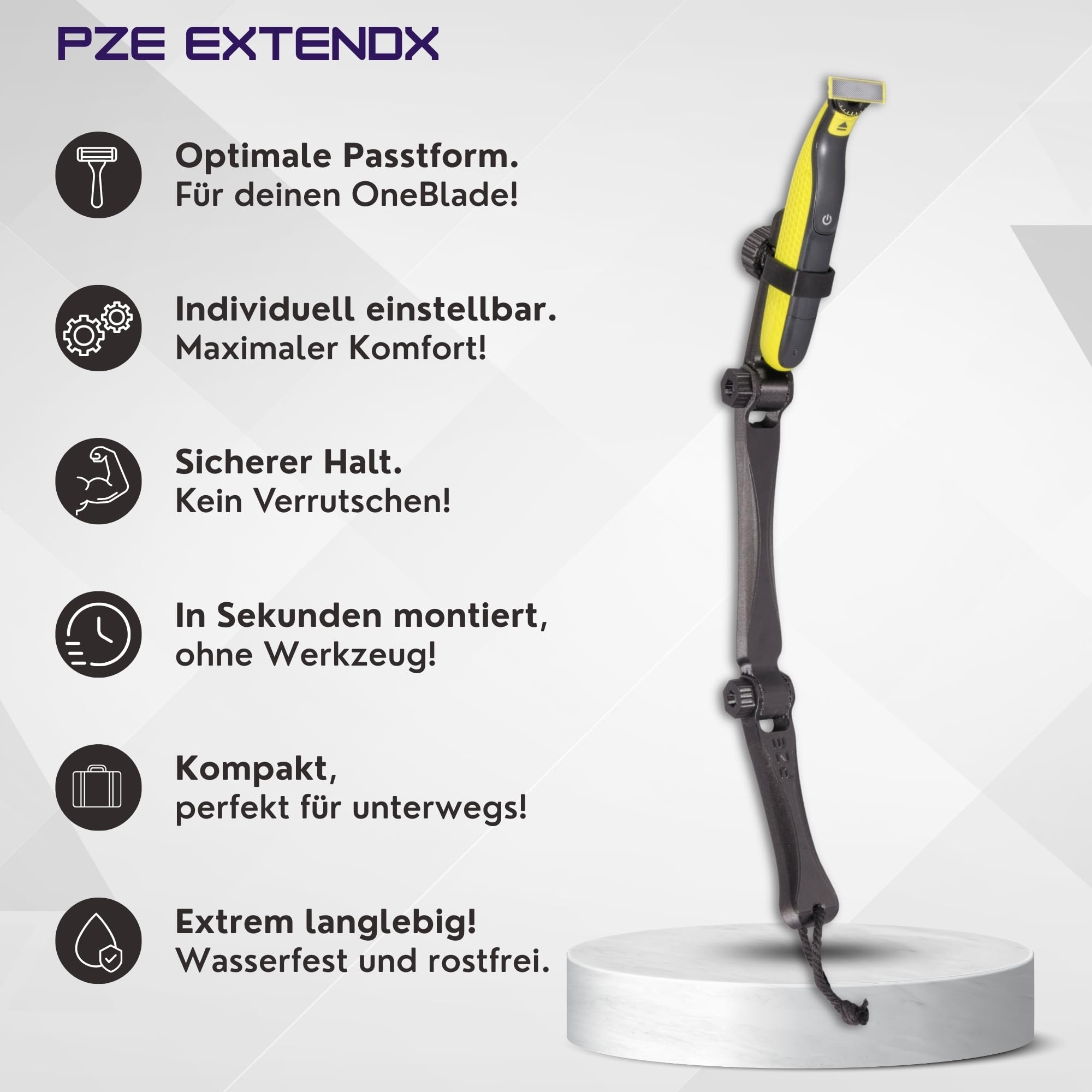 Rückenrasierer Herren und Damen - Rasiererverlängerung kompatibel mit Philips OneBlade - Haarentfernung Rücken und Körper - Beinrasierer - ergonomisch - kompakt - (Rasierer nicht enthalten)