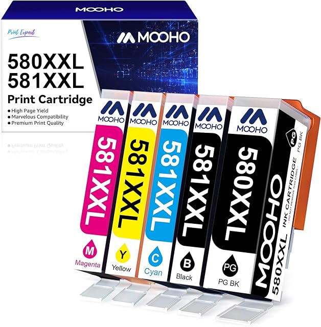 MOOHO PGI-580XXL CLI-581XXL Compatible for Canon 581 Ink Cartridge for Canon Pixma TS8350 TS6350 TS705 TS6150 TS6251 TS8151 TS6250 TS8250 TS9550 TS9150 TR7550 TR8550 TS8150 TS6151 TS6351 TS6200 5Pack