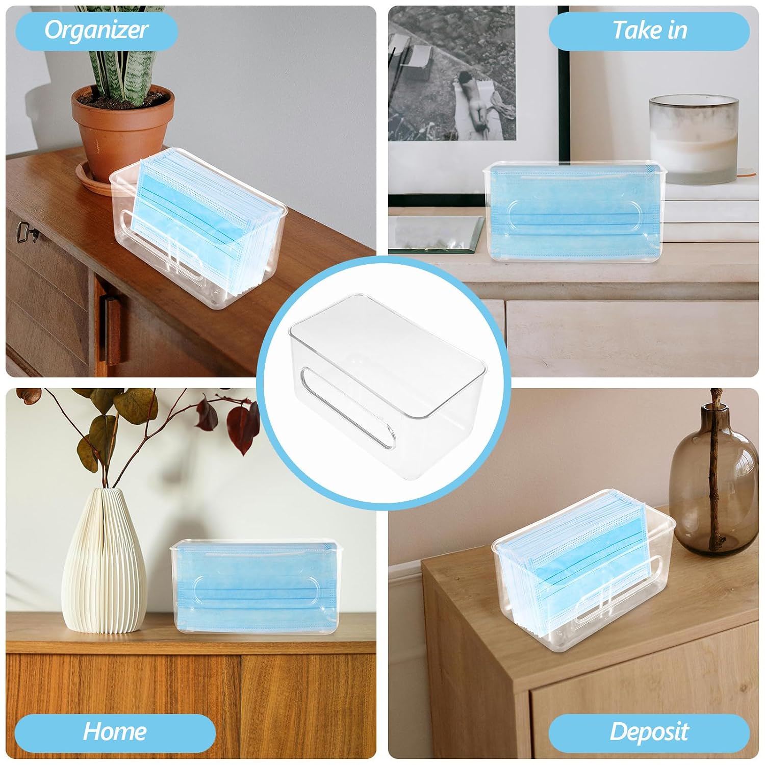 Wall Mounted Mask and Glove Dispenser Organizer Plastic Storage Holder with Lid, Protects Against Debris, for Home and Laboratory Use