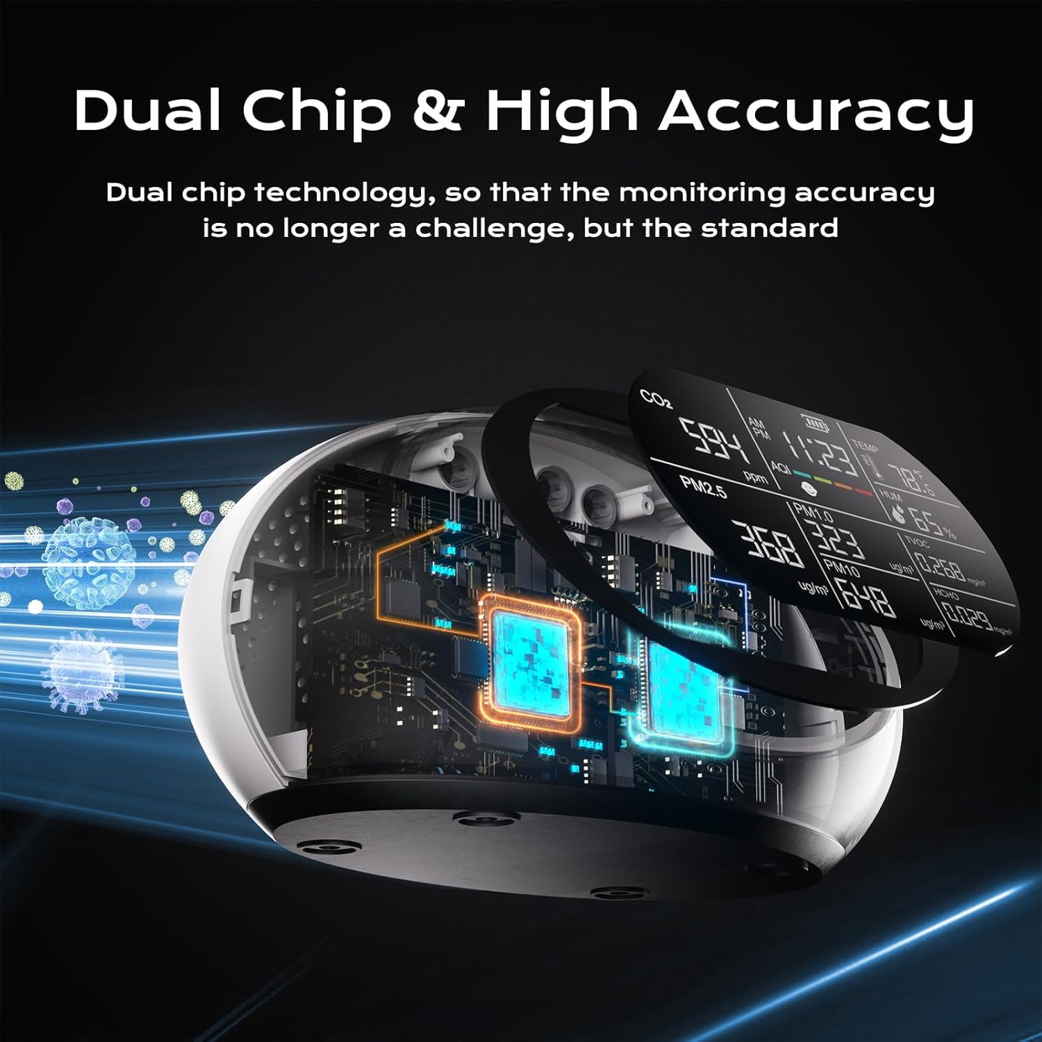 12-in-1 Air Quality Monitor Indoor, Portable Air Quality Monitor, for CO2, PM1.0, PM2.5, HCHO, TVOC and Others, Air Quality Tester for Home, Hotel, Office, Car, Battery Powered Air Monitor (White)