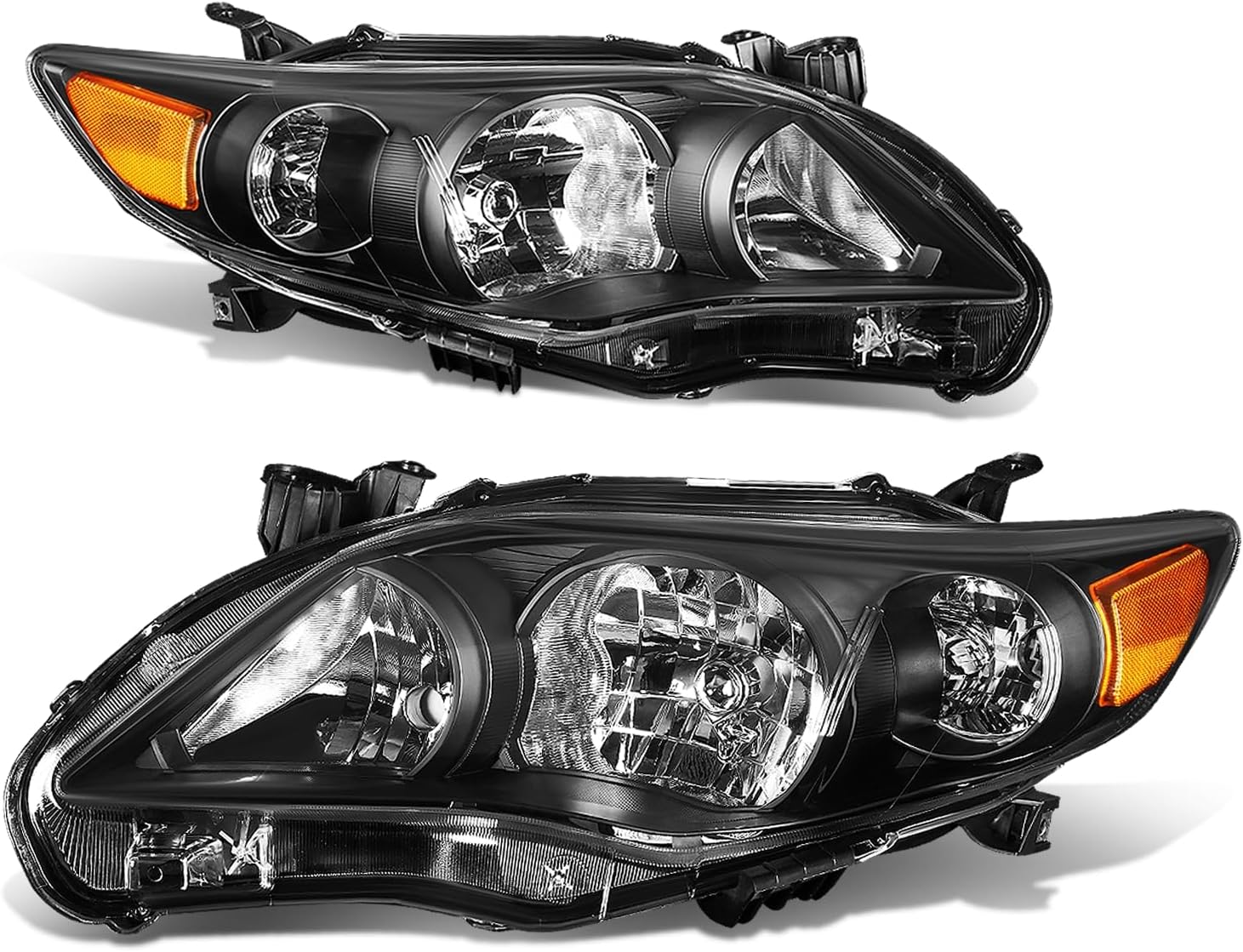 Auto Dynasty Headlight Assembly Compatible with 2011 2012 2013 Toyota Corolla Sedan, Headlamps Replacement with Signal Lights, Driver and Passenger Side, Black Housing Amber Corner