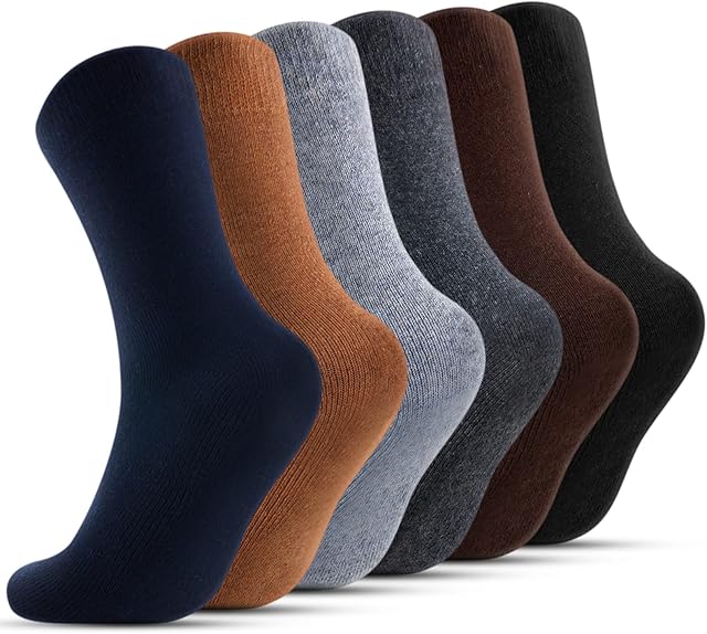 SATINIOR 6 Pairs Men Walking Socks Thick Wool Socks Men Thermal Crew Socks Soft Casual Winter Socks Woolen Breathable Knitting Boot Socks for Cold Weather Warm Gifts, 6 Colors