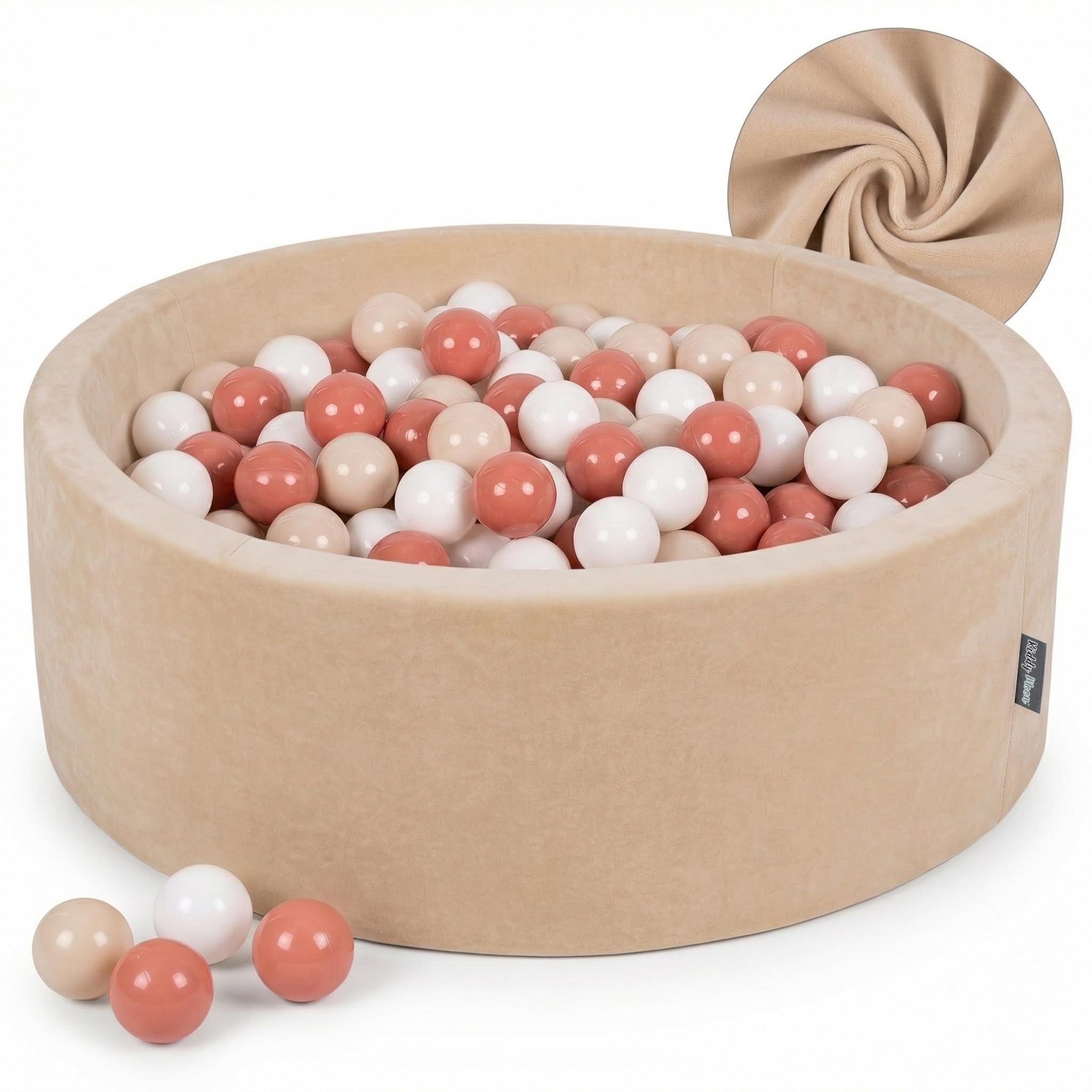Velours Piscine à Balles ∅7Cm Pour Bébé Rond Fabriqué En EU Rose Des Sables Beige Pastel Vert De Gris Jaune Pastel Blanc 90x30cm 200 Balles 32091