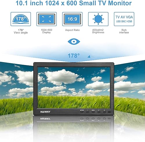Miniatura 2 de Monitor de seguridad de 10.1 pulgadas, resolución de 1024 x 600, pequeño monitor HDMI, monitor portátil con control remoto con altavoces duales