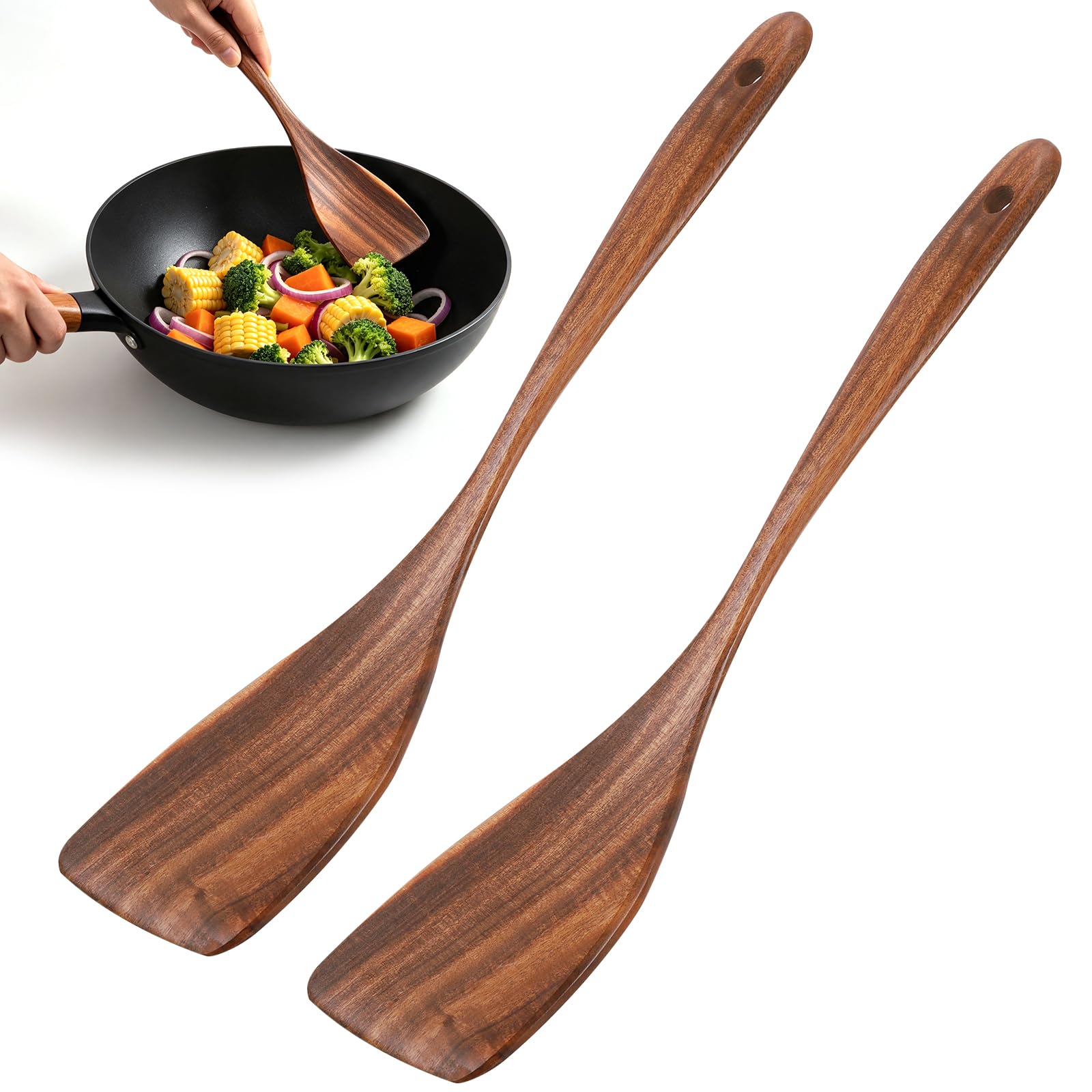 Huiguli 2 Pack Wooden Spatulas for Cooking 31.5 cm
