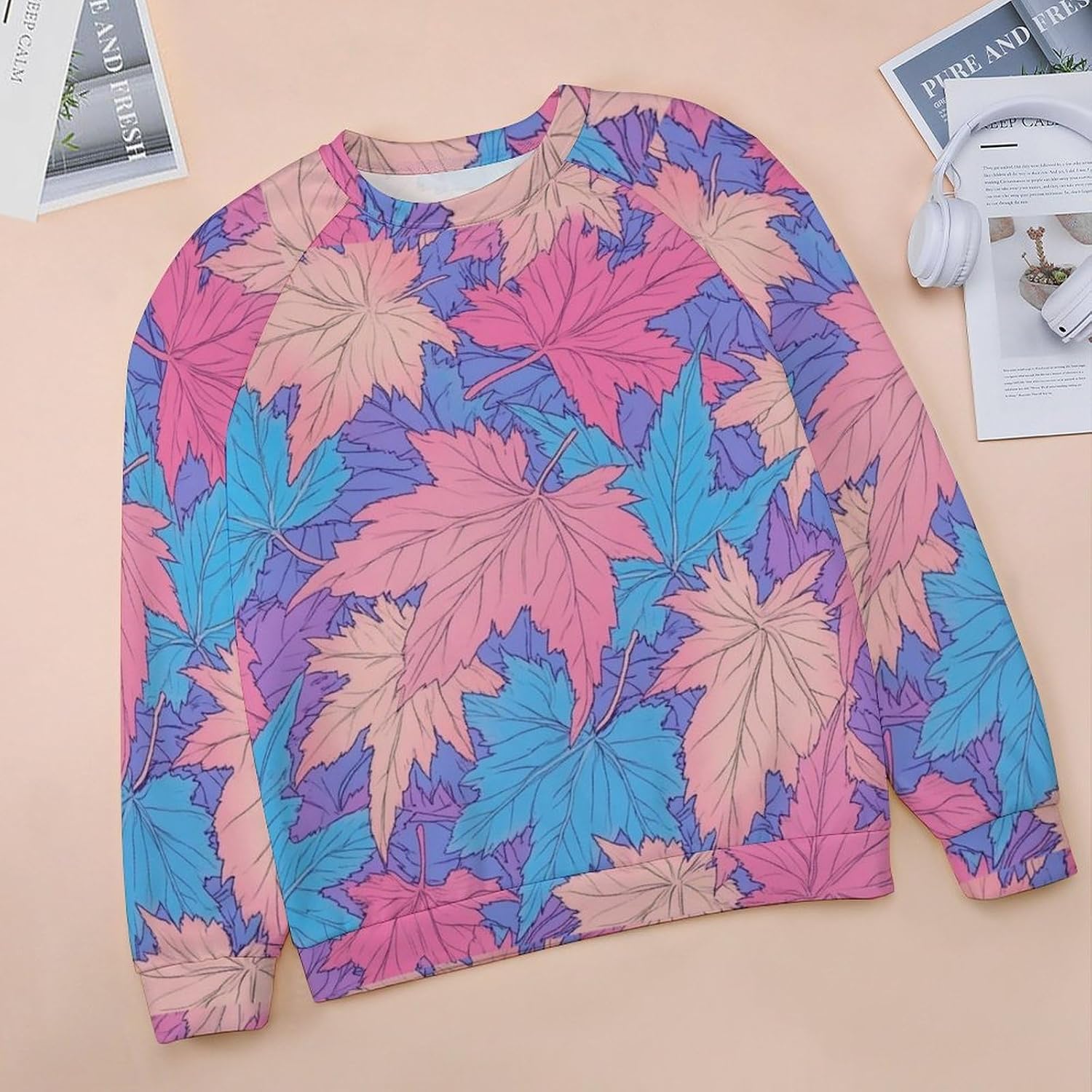 ZOCAVIA Womens Camo Sweatshirs Fall Trendy Maple Leaf Graphic Long Sleeve Shirt Retro Casual Crewneck Pullover Tops Oversized