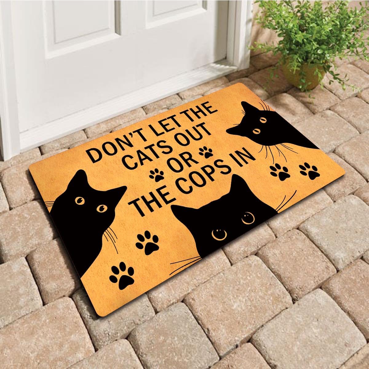 Funny Welcome Doormat Front Porch Decor Rugs With Rubber Back 30"(L) x 18"(W)Don't Let the Cats Out Or the Cops In Doormat For Entrance Monogram Mats for Front Door No Slip Kitchen Rug and Mats