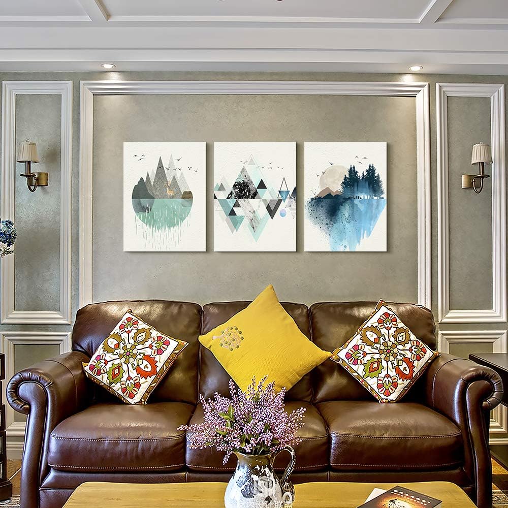Abstract Wall Decor Canvas Wall Art Paintings Abstract Geometry Mountain Wall Pictures Artworks For Living Room Family Bedroom Decoration,16x24 Inch/3piece,Office Large Size Wall Decorations Posters