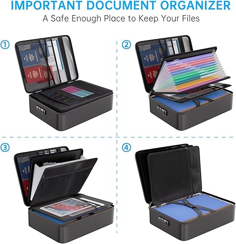 Miniatura 3 de ENGPOW Bolsa organizadora de archivos ignífuga de 5200  con carpeta de archivos de acordeón de 13 bolsillos, caja organizadora de documentos con