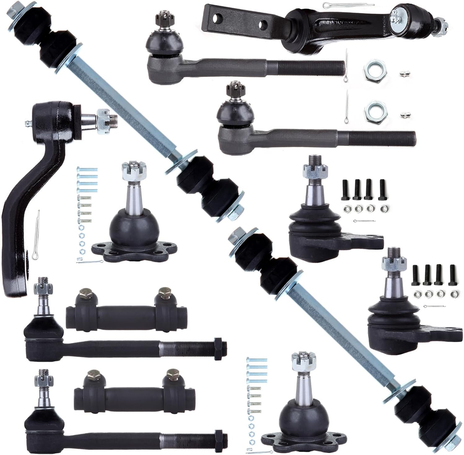 SCITOO 14-PC SET Suspension Kit for Chevrolet K1500 K2500 For GMC K1500 K2500 - Inner Outer Tie Rod End Adjusting Sleeve Sway Bar Link Lower Upper Ball Joint Pitman Arm Idler Arm