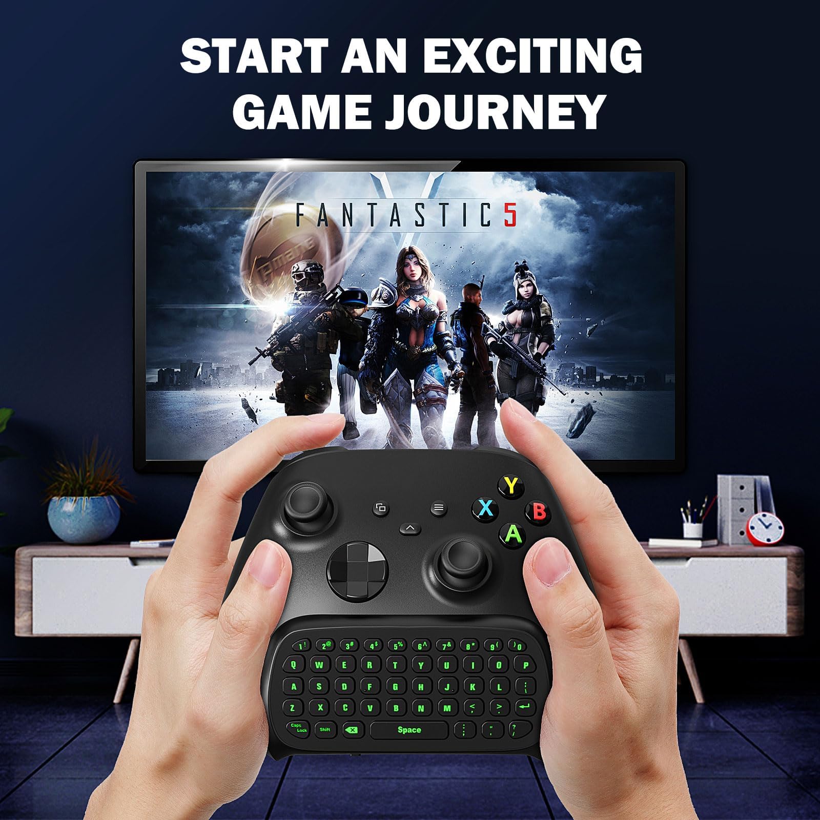 MoKo Xbox One Clavier en Anglais à Rétroéclairage Vert, Manette de Jeu Récepteur 2.4G Casque Prise Jack Audio pour Xbox S/Elite/Series X/S 2020, Anthracite Noir