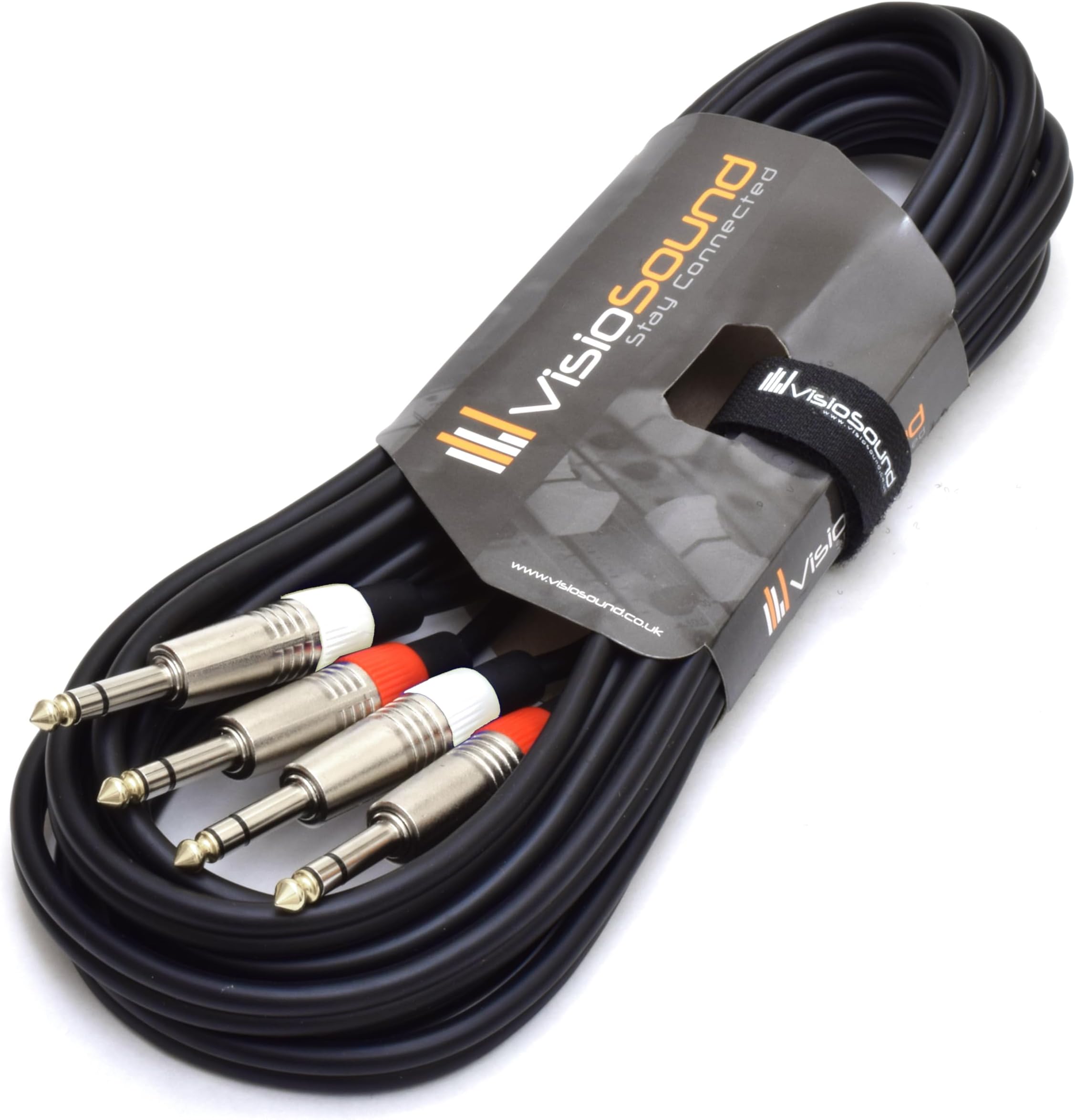 VisioSound 2 x 6.35mm 1/4" Stereo TRS Jack Balanced Twin Lead/Signal Audio Patch Cable 5m
