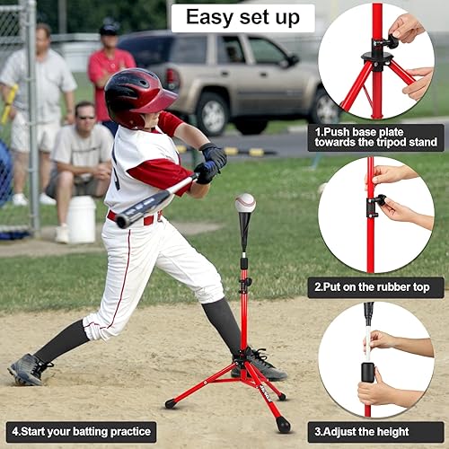 Miniatura 2 de Camiseta de béisbol Camiseta de bateo Camiseta de softbol Camiseta de viaje portátil, altura ajustable fácil, soporte de trípode estable