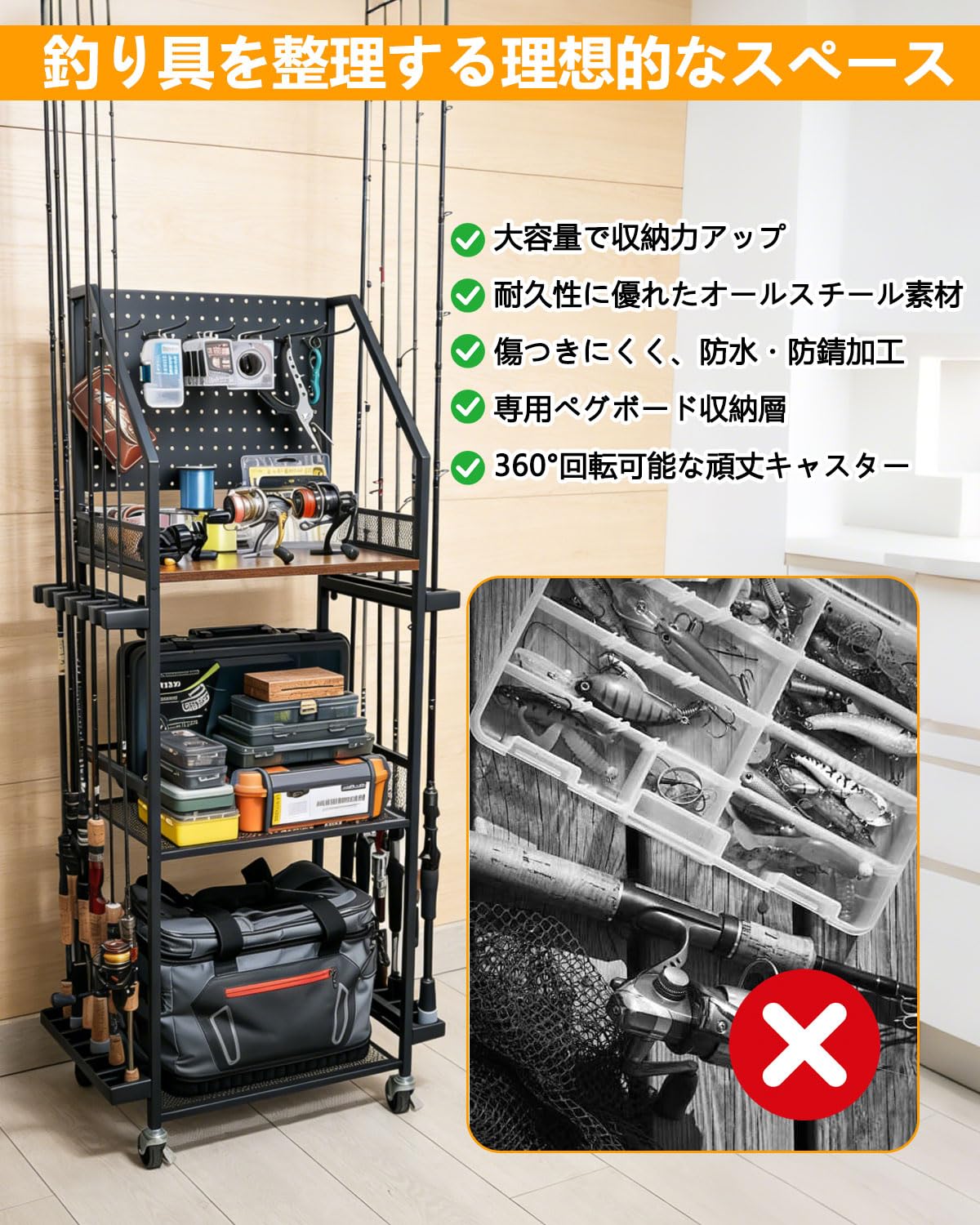 Amazon.co.jp: ロッドスタンド 釣竿置き 【4 in 1 大容量釣り竿立て