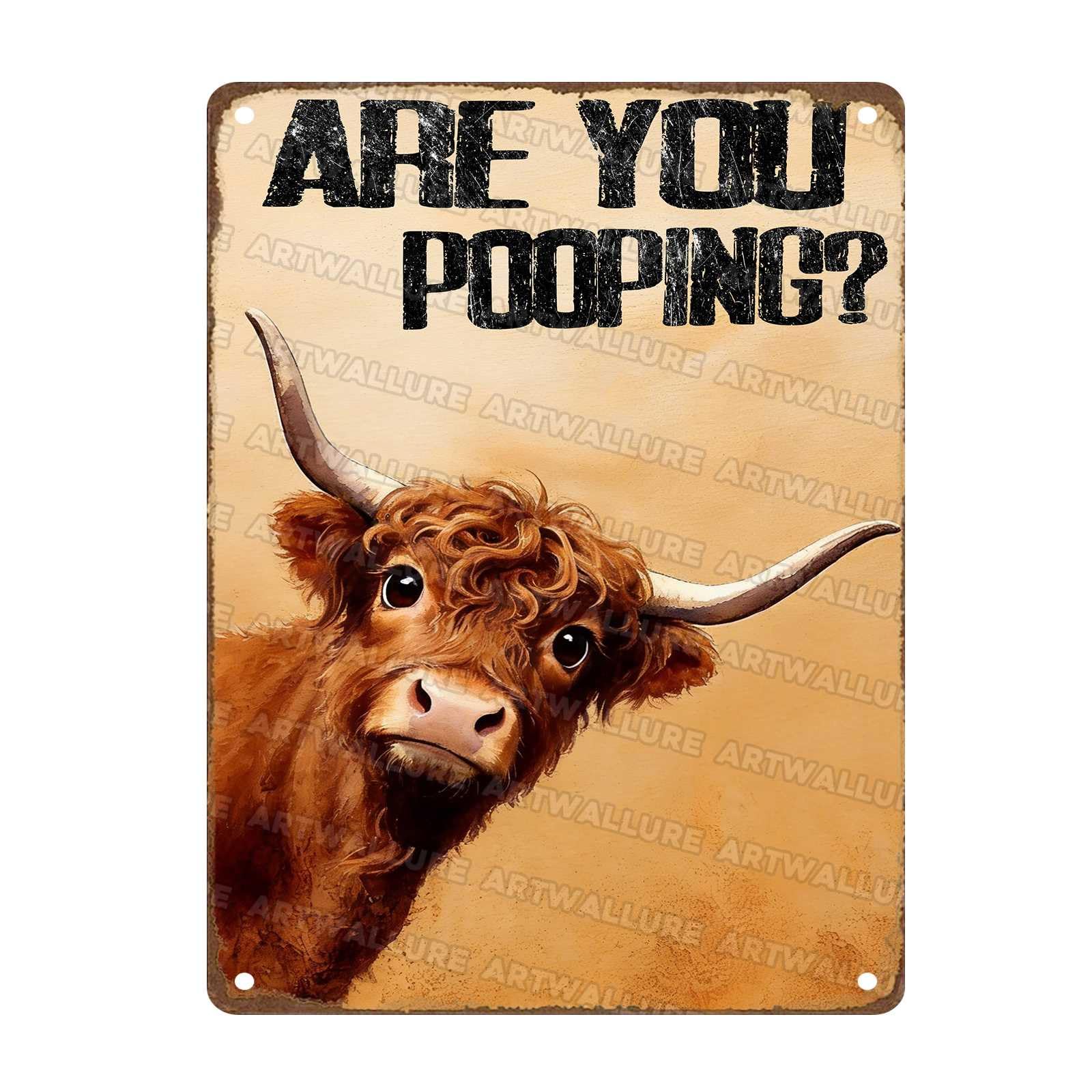 Are You Pooping Metal Tin Sign Funny Highland Cattle Wall Decor for Home Bathroom Poster Restroom Toilet Washroom 12x16Inch