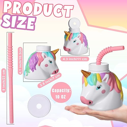 Miniatura 2 de Mifoci Suministros de regalo de fiesta de cumpleaños de unicornio con pajitas, taza de plástico con forma de unicornio de 10 onzas, reutilizable
