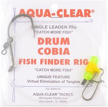 Aqua-Clear Drum Rig, Surf Fishing Gear Fish Finder Rig for Striped Bass Cobia Rockfish Drum | 8/0 Octopus Hook Modified Rig System