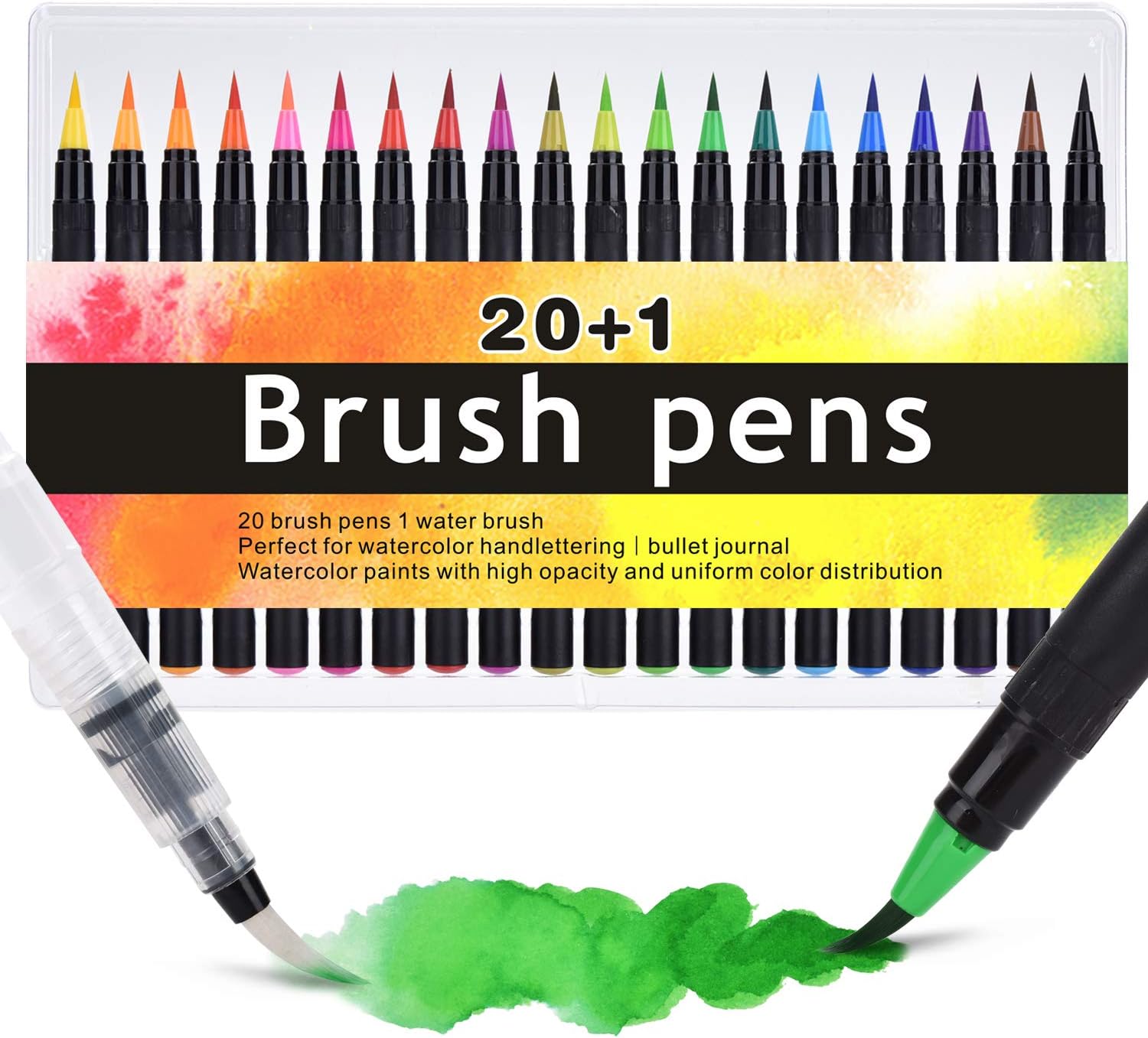 Watercolour Brush Marker Pens [20 Colours + 1 Water Brush Pen], Willingood Watercolour Brush Marker Pens for Kids Adult Coloring, Bullet Journal, Lettering, Calligraphy, Art & Craft - Non Toxic