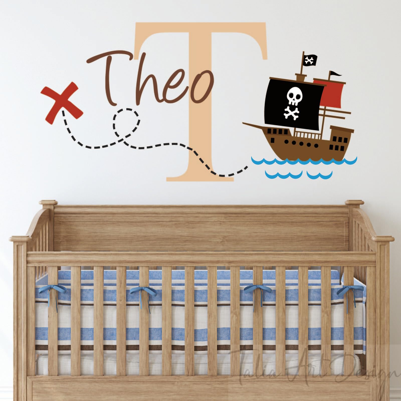 Personalized Pirate Ship Wall Decal Set for Kids Room | Custom Name Nautical Wall Stickers