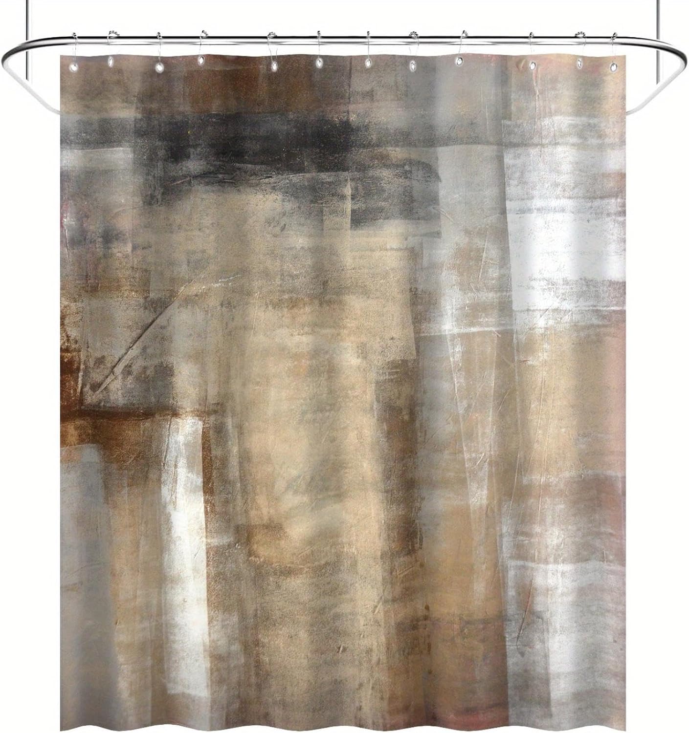 Decorative Bathroom Shower Curtain - Beige Grey Abstract Art Design Bath Decor with 12 Hooks Shower Curtain Set for Bathroom 69x74in-174x188cm/WxH