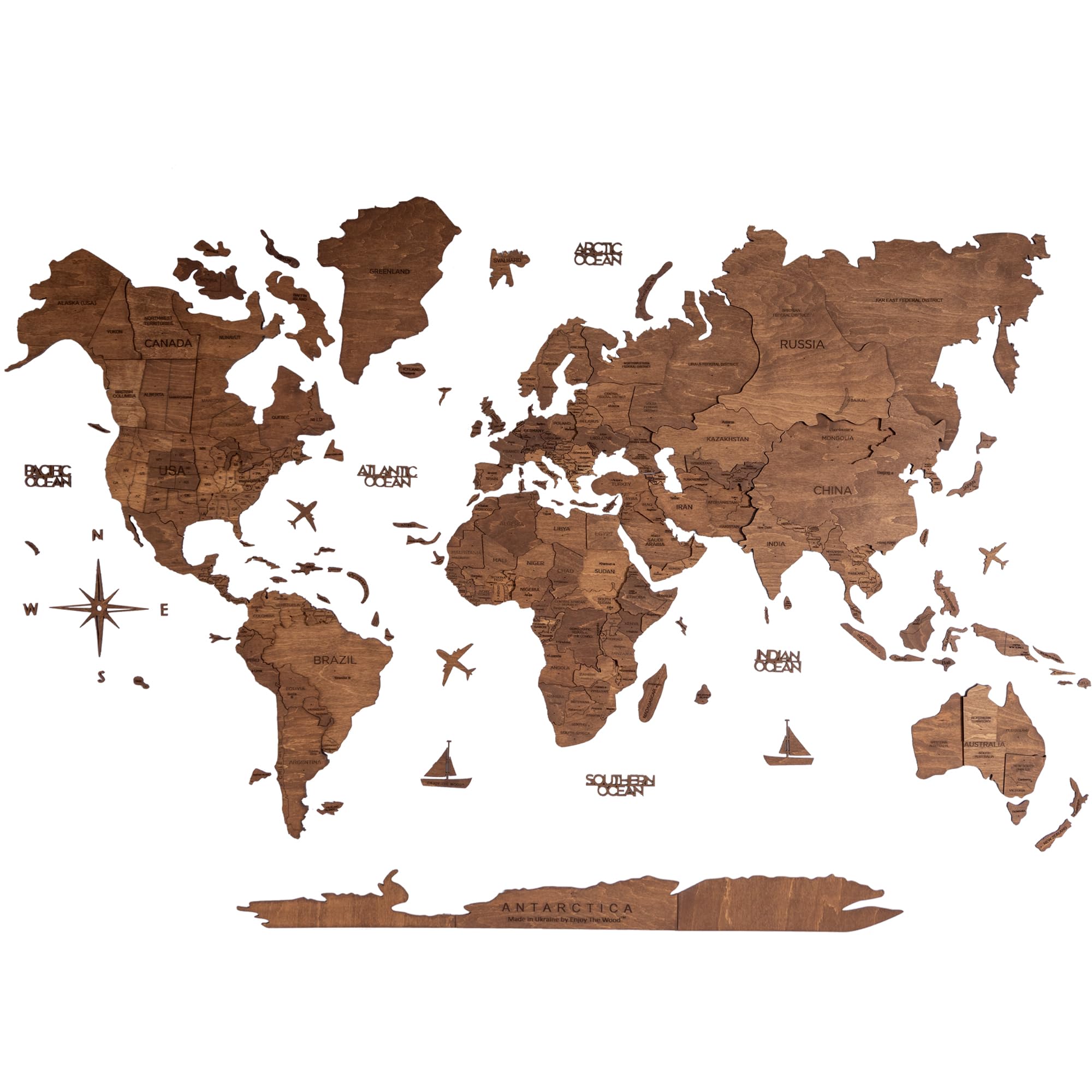 Enjoy The Wood 3D Wooden World Map Wall Decor | Elegant Wall Art & Home Decor, Handcrafted Wall Decoration for Living Room, Office, or Bedroom, Stylish & Unique (Oak, L (150 x 90 cm)
