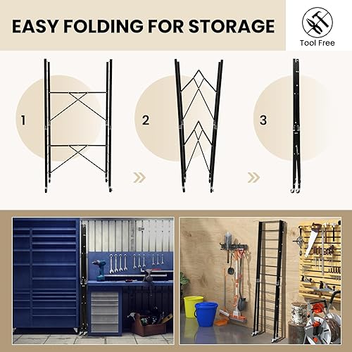 Miniatura 5 de GOFLAME Estantes de almacenamiento plegables de 5 niveles, estantes ajustables con ruedas, estantería desmontable, gran capacidad, estante de