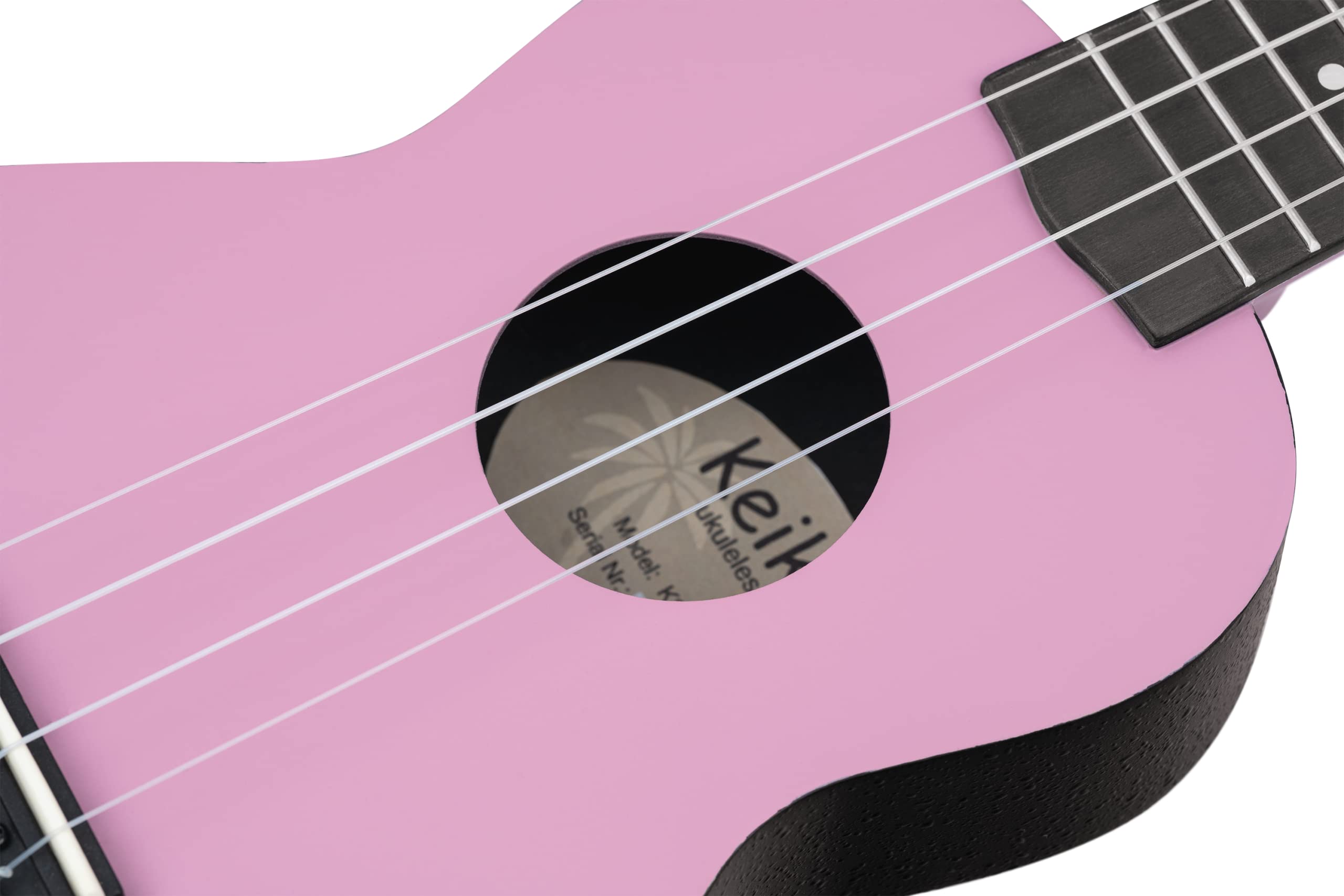 Ortega Guitars Ukelele Soprano rosa - Keiki K2 - Kit de inicio incluye afinador, correa, 5 púas medianas y bolsa de dibujo - pastel/polvo de hada (K2-FYD)