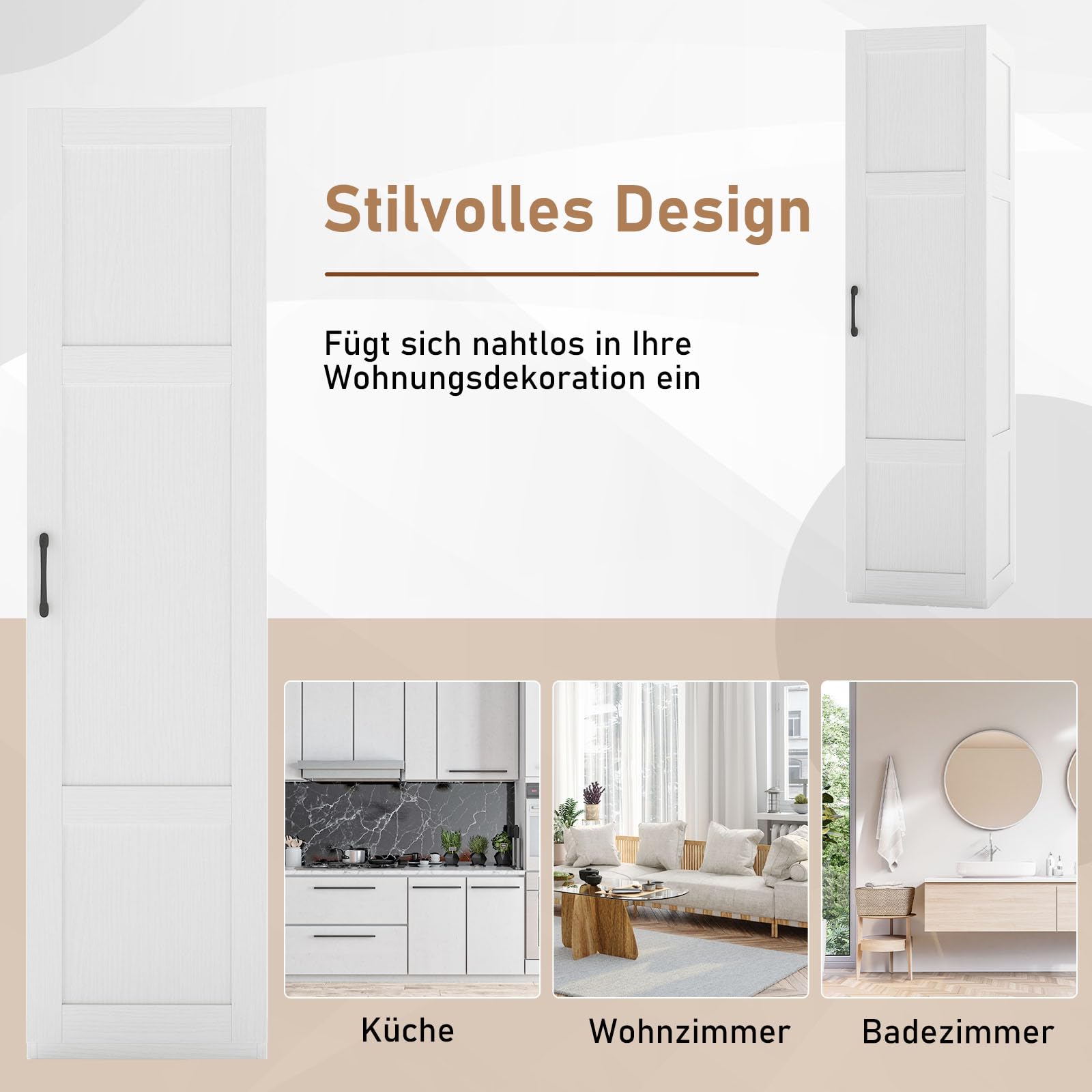 COSTWAY 4-stufiges Hochschrank, Aufbewahrungsschrank schmal, Bodenschrank mit Tür, Vorratsorganisator 40 x 37,5 x 150 cm freistehend für Küche, Wohnzimmer und Badezimmer (Weiß)