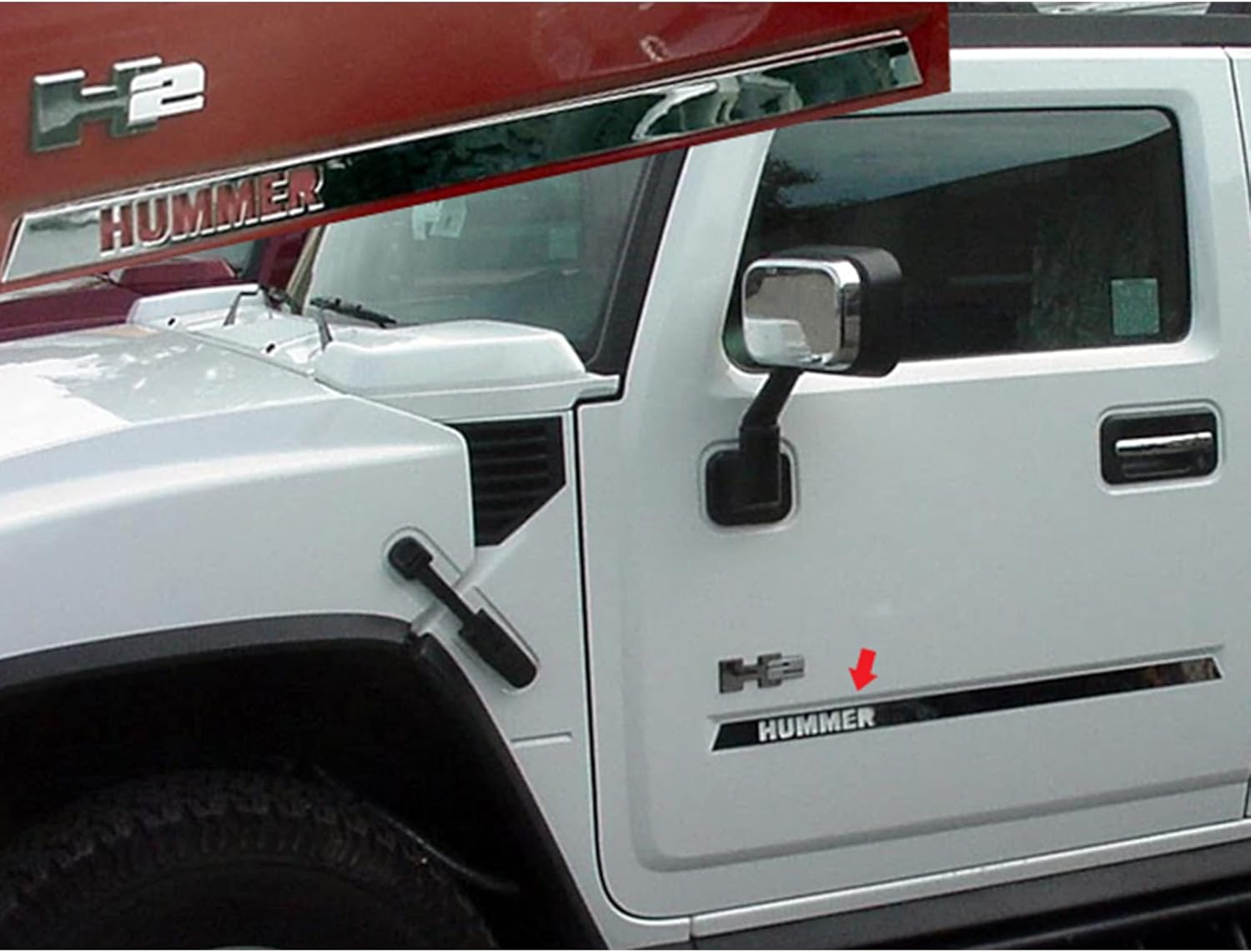 QAA is Compatible with 2003-2009 Hummer H2 4 Piece Stainless Body Molding Insert Trim Kit, with Hummer Logo Letters Cut Out HV43025