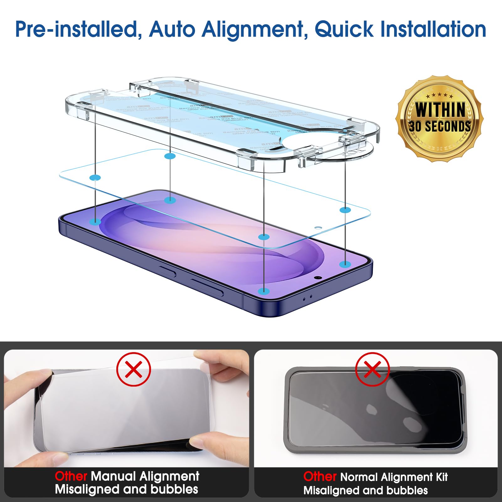 amFilm Auto-Alignment OneTouch for Samsung Galaxy S26 Ultra 6.9" Screen Protector + Camera Lens Protector, Tempered Glass, 30 seconds Installation, Bubble Free, Case Friendly, Anti-Scratch [2+2 Pack]