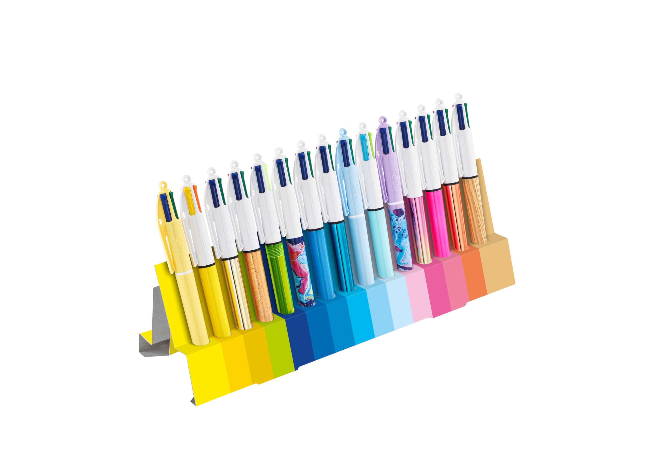 Collection Spéciale BIC 4 Couleurs - 15 Stylos-Bille Pointe Moyenne (1,00 mm) et Pointe Large (1,6 mm) - Couleurs d’Encre Assorties, Boîte de 15