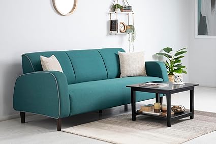 Srimwood Osvan Sofa with Throw Pillows, 3 Seater Sofa Set for Living Room Premium Fabric Sofa Teal Color