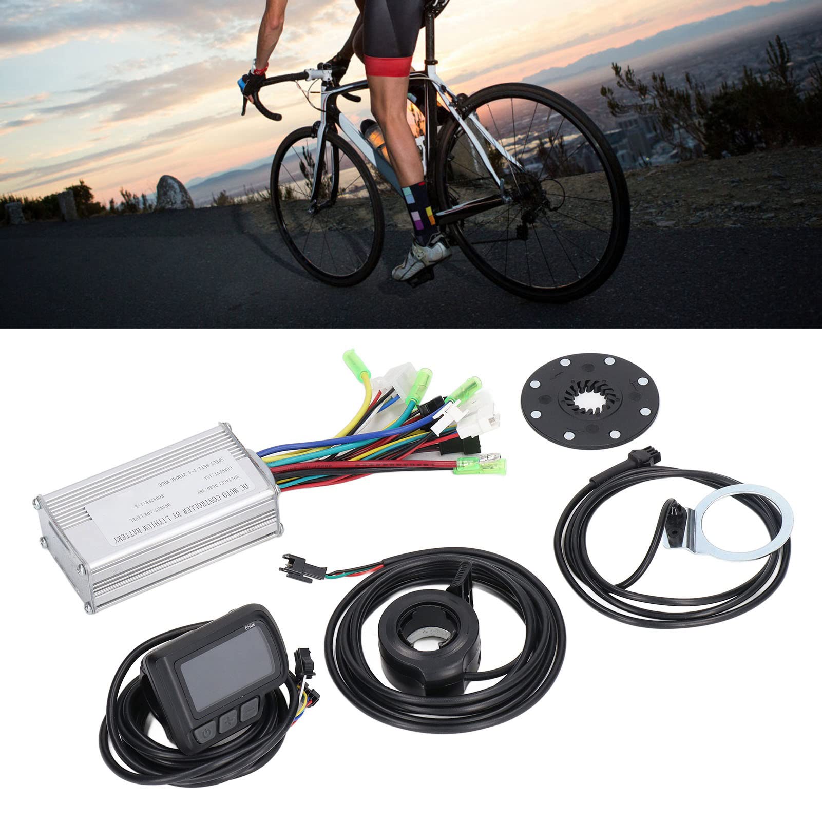 Elektrofahrrad Motor Controller Kit, DC 36V 48V 250W 350W 15A Motorsteuerung EN06 LCD Anzeigefeld Daumengas 8C Power Assist Sensor Kit für E-Bike Elektroroller