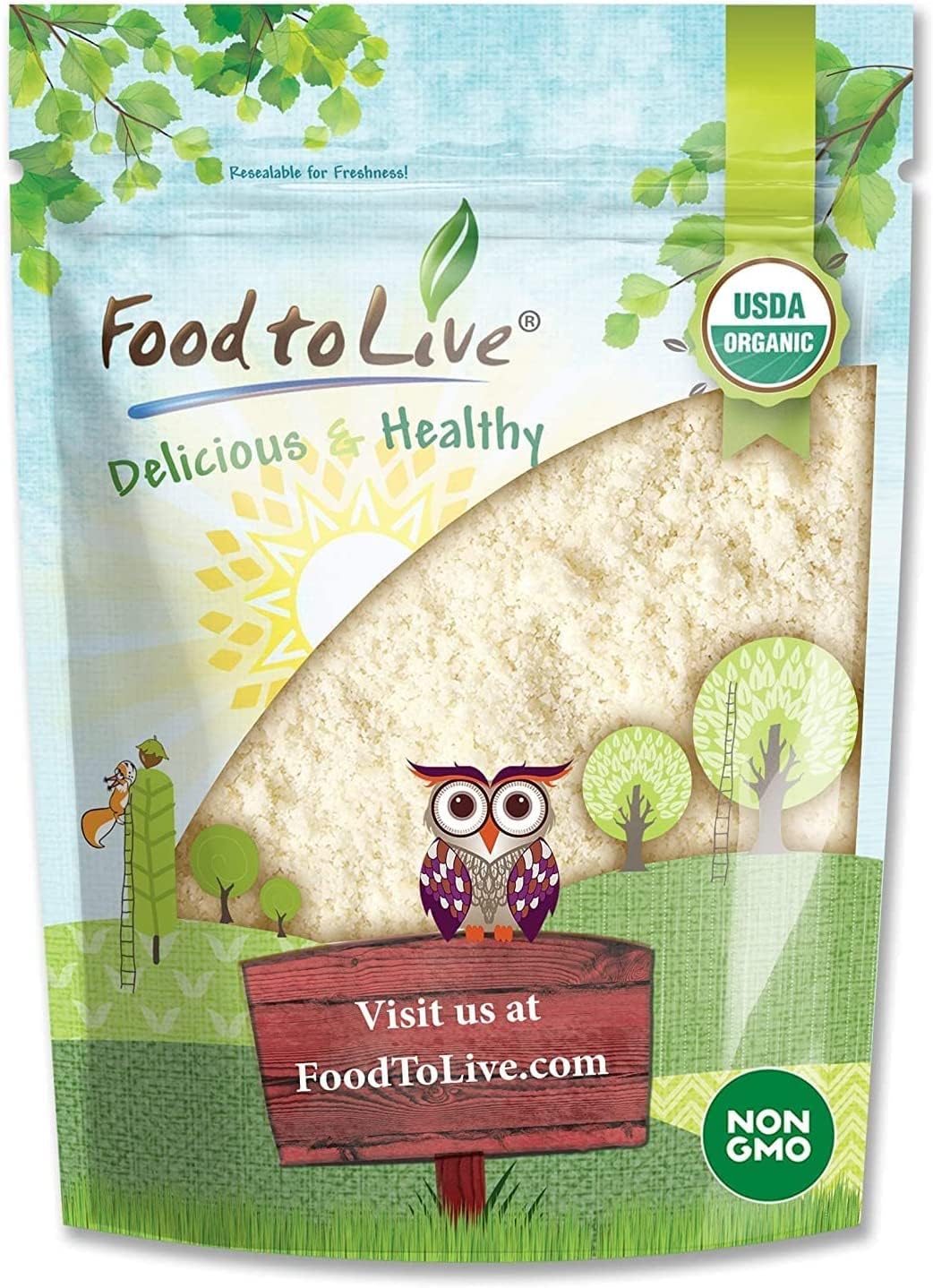 Food to Live Organic Almond Flour, 4 Pounds - Extra Fine Blanched Prime Meal, Non-GMO, Low Carb, Culinary Grade, Kosher, Keto, Paleo and Vegan Super Powder, Bulk