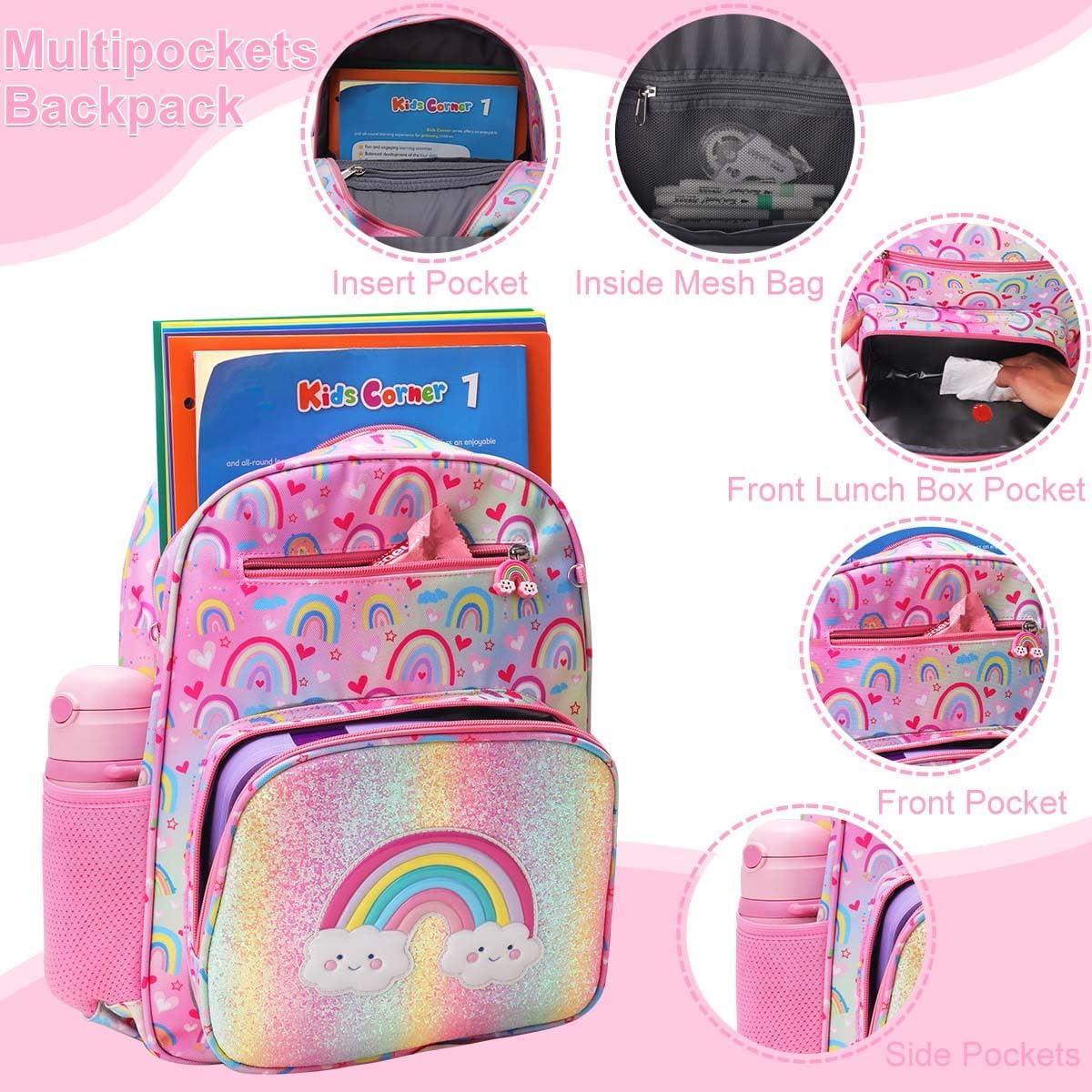 RHCPFOVR Girls Backpack for Elementary School, Backpack for Girls 5-8, Lightweight Kids Backpacks - Image 3