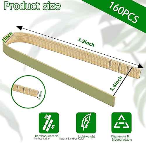 Miniatura 2 de DecorWoo 160 pinzas de bambú, mini pinzas desechables de madera de 3.9 pulgadas, pinzas de bambú ecológicas para embutidos, ideales para alimentos