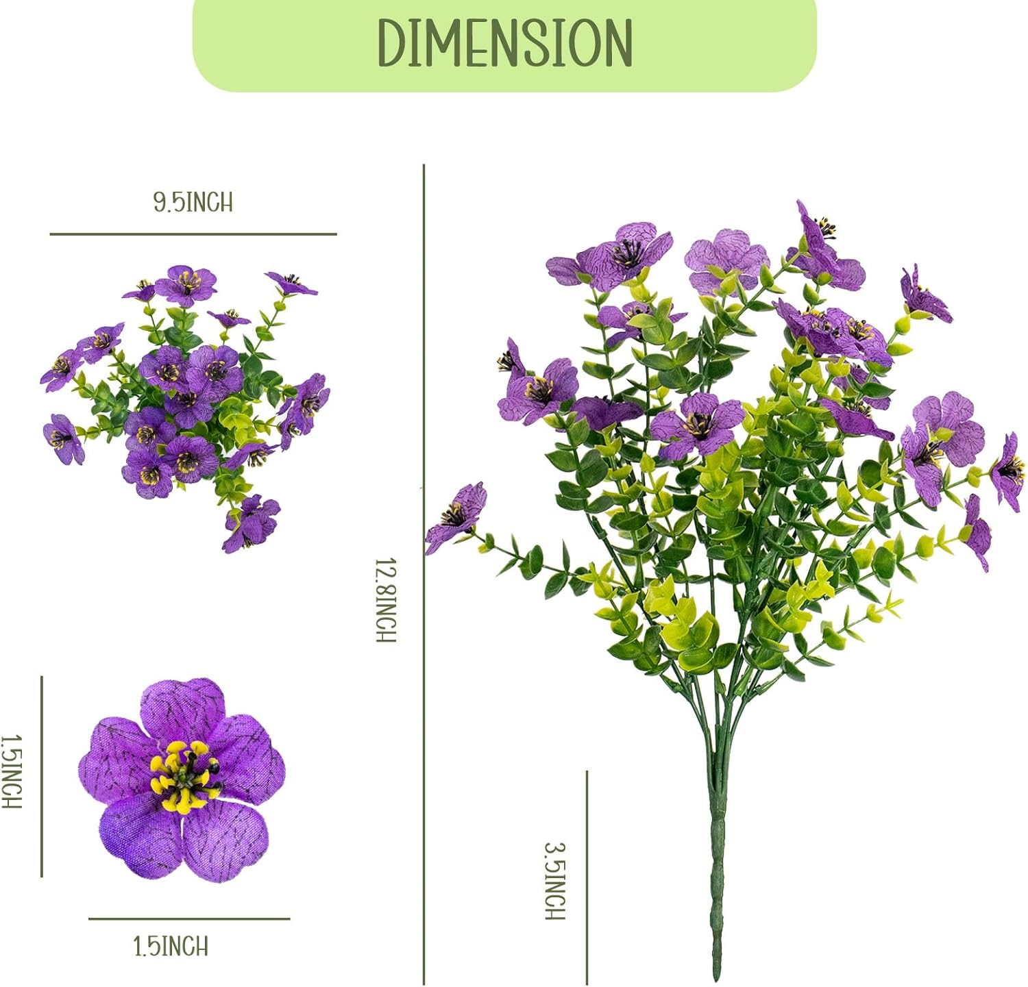 Artificial Flowers for Outdoors, 10 Bundles UV Resistant Artificial Outdoor Flowers, Not-Fading Silk Faux Flowers for Outdoor Planters for Home Garden Porch Decor, Purple - Image 2
