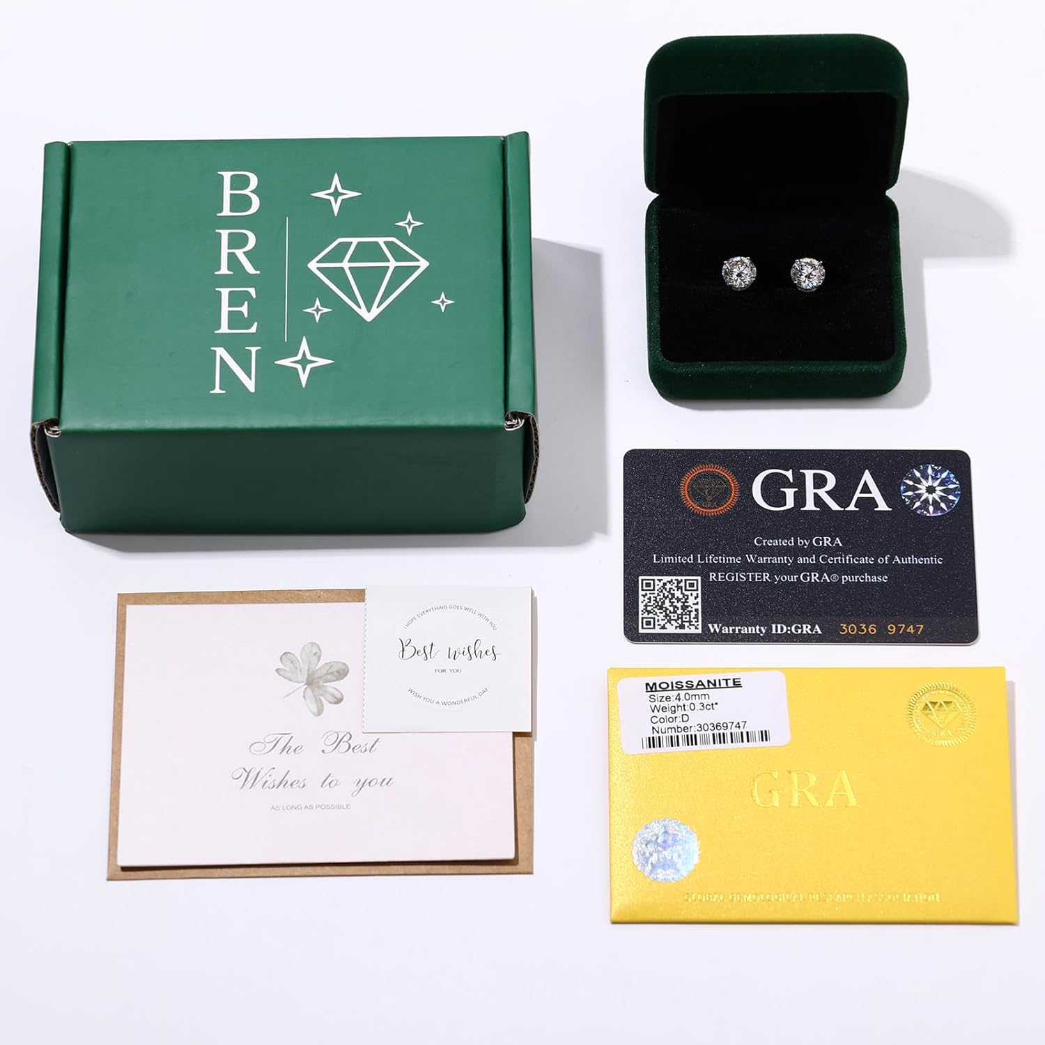 BREN Moissanite Earrings for Women Men, Lab Created 0.3/0.5/1/1.5ct Moissanite 925 Sterling Silver Stud Earrings Round Cut D Color VVS1 Clarity - Image 6