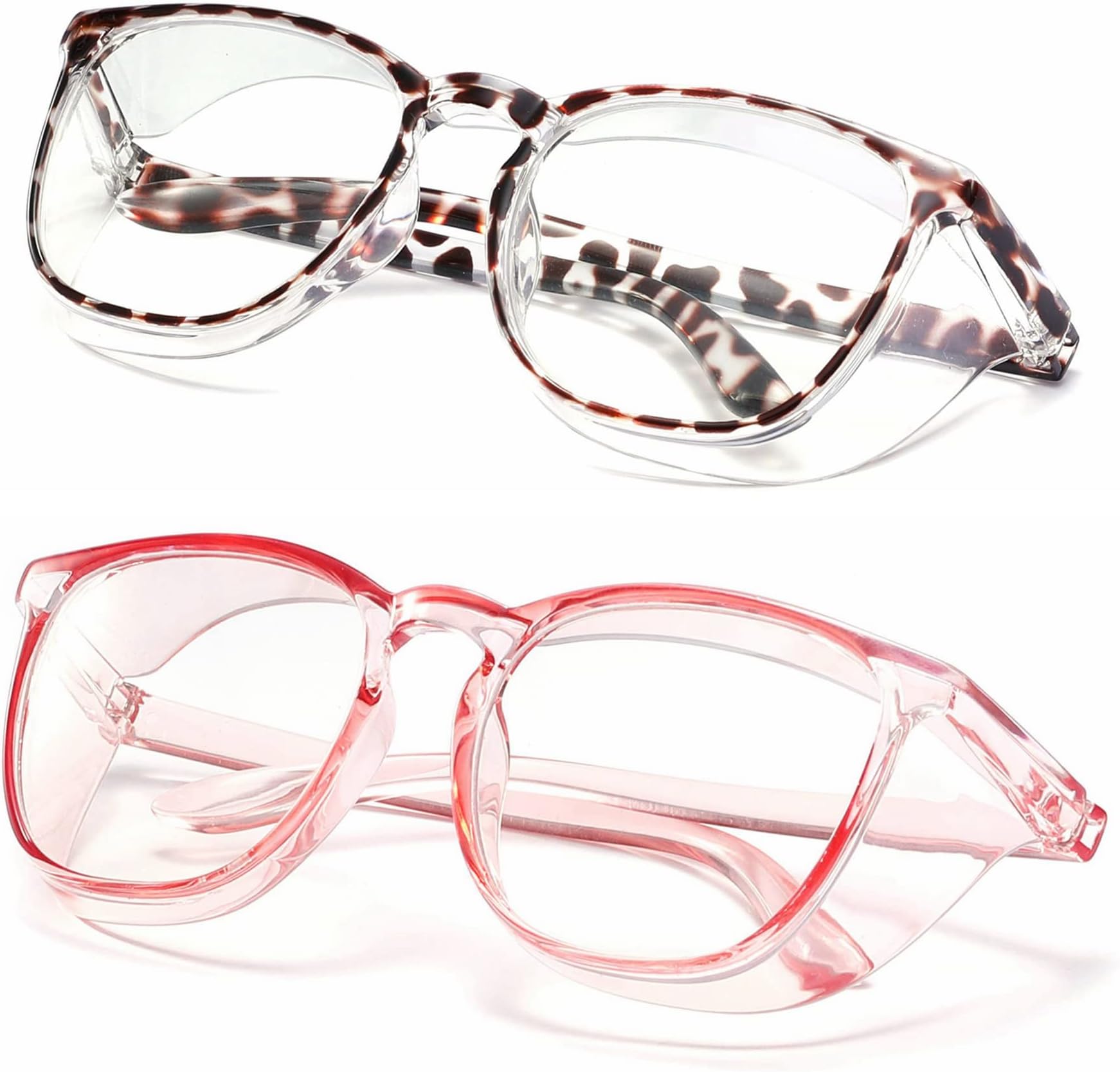 Alsenor Safety Glasses Anti Fog Goggles Protective Eyewear Blue Light Blocking Anti Dust UV Protection Glasses For Men Women (2 Pack (New Leopard + Pink))