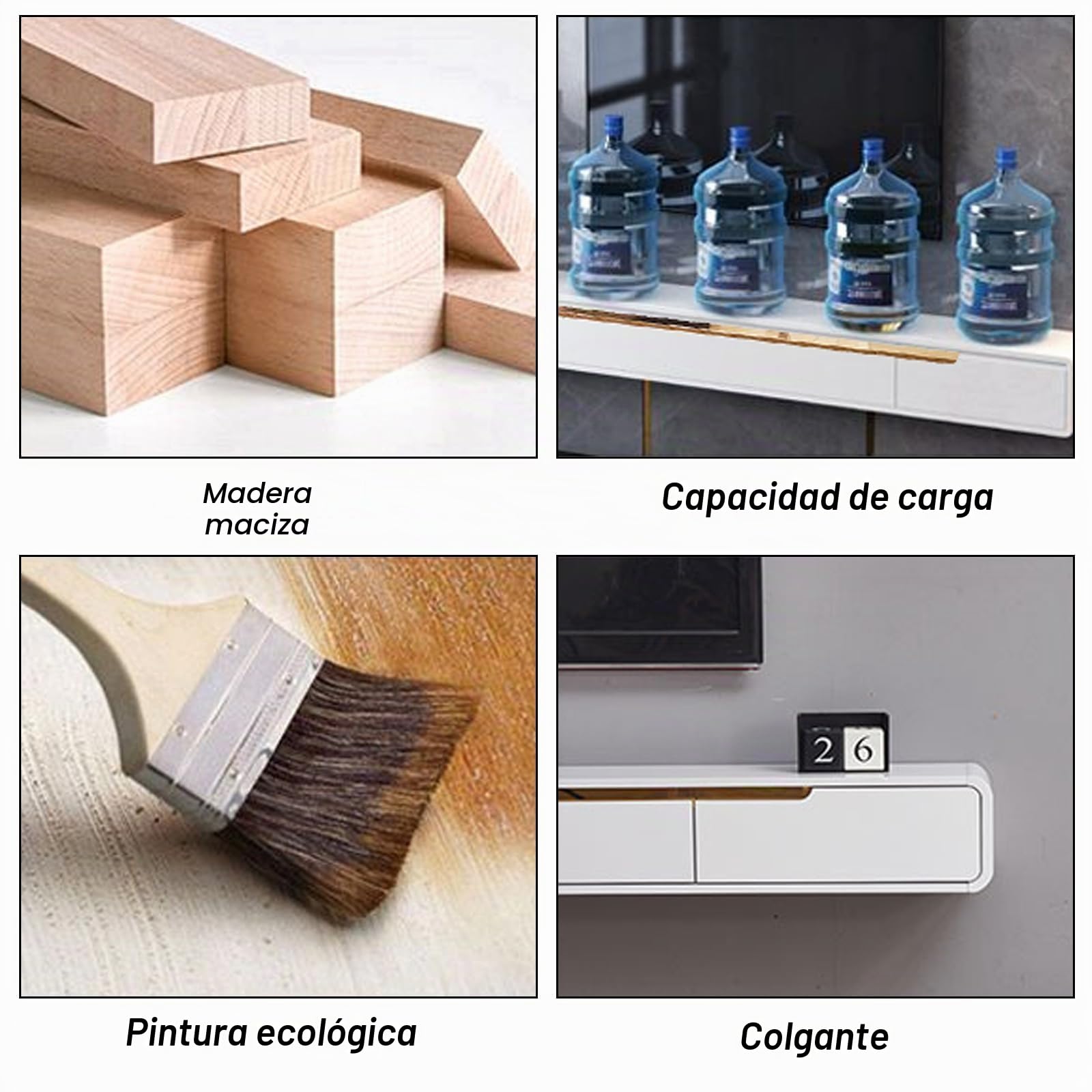 Madera Maciza Mueble TV Suspendido Moderna con 2 Cajones, Pintura en Aerosol Mate Mueble TV Flotante, no Requiere Montaje, Consola Multimedia para Sala de Estar (Blanco A, 140cm)