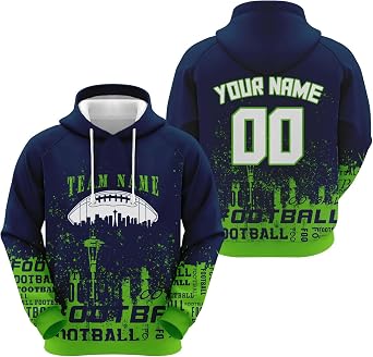 Customized Football Hoodie Custom Football Font City Silhouette Sweatshirt Name Number Gift for Men Women Youth