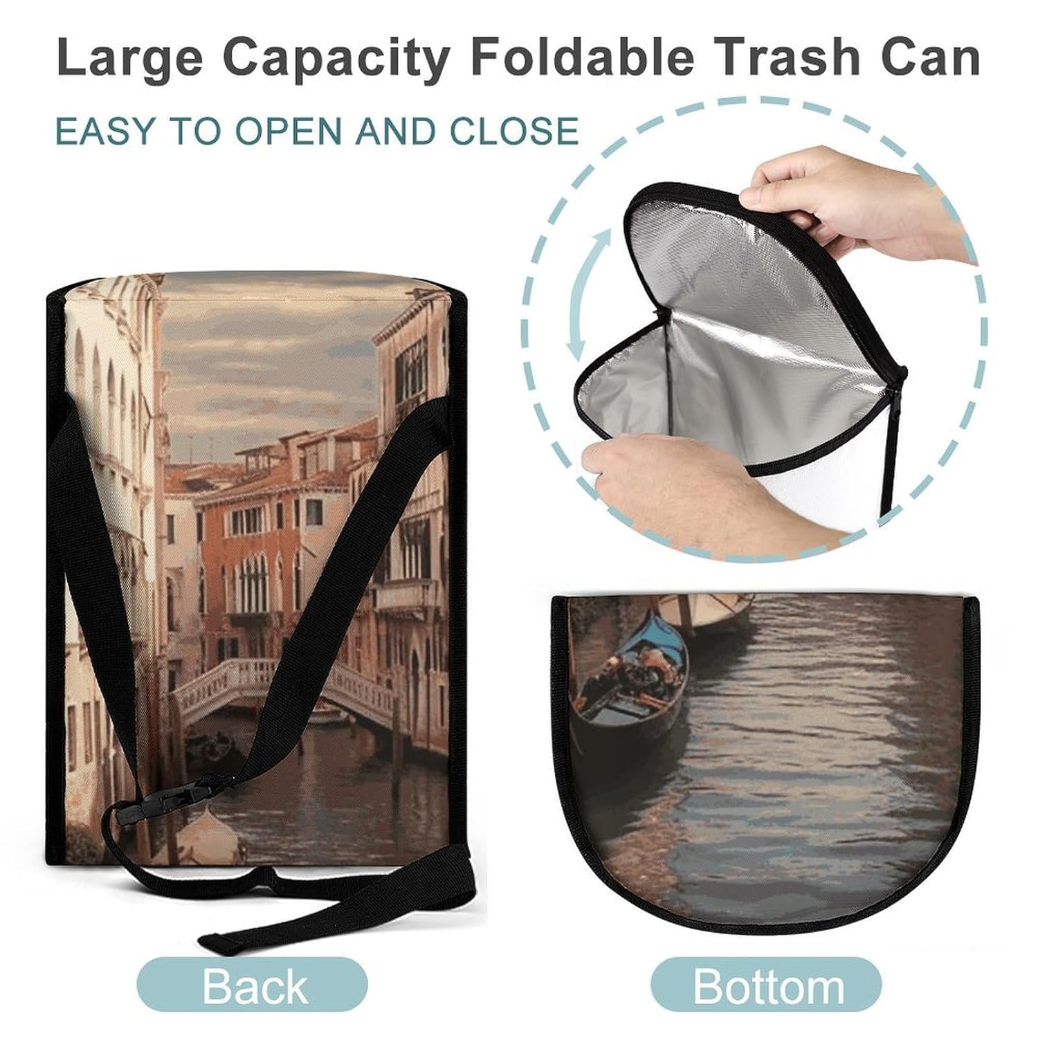 Hanging Car Trash Bag Beautiful Venice Canal View Printed Car Garbage Storage Bag Leakproof Car Trash Can Portable Garbage Storage Bags