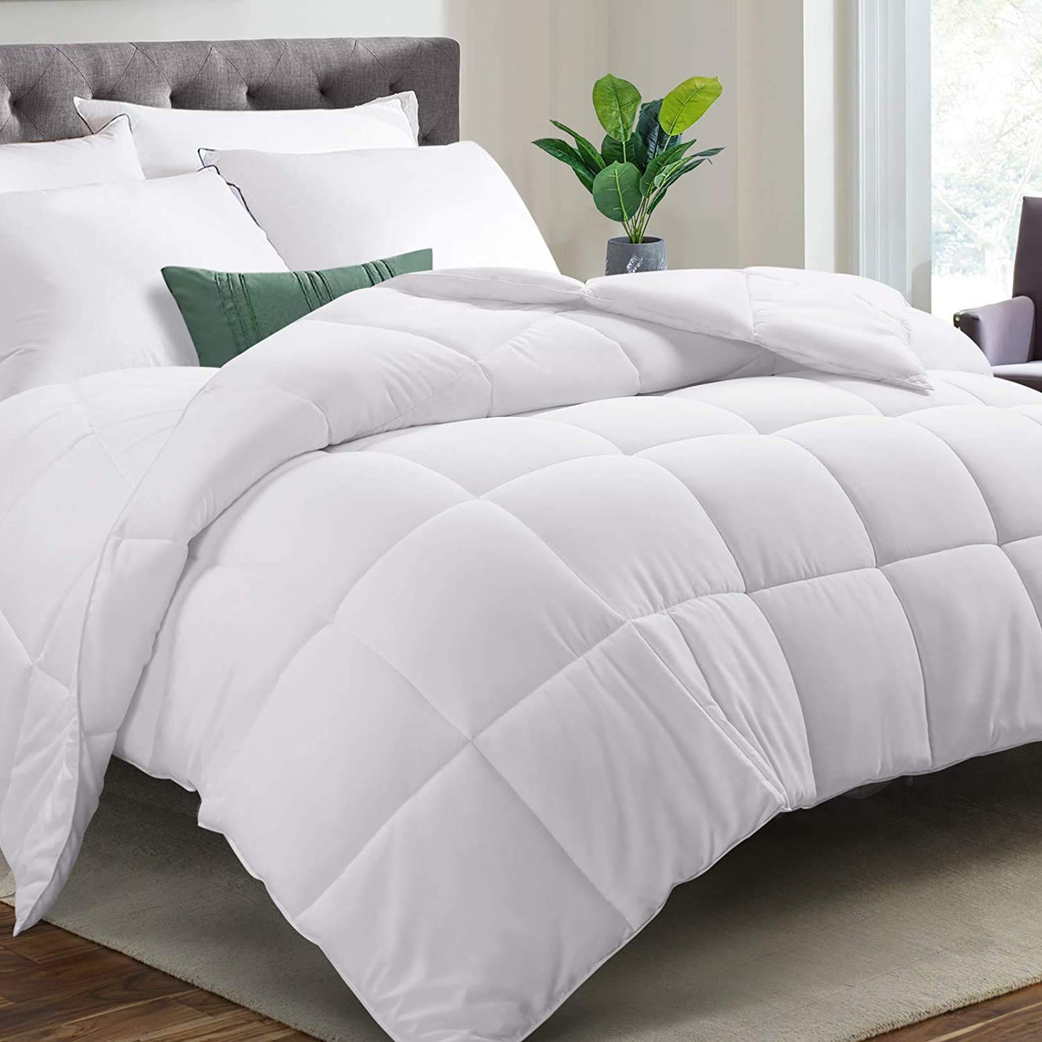INDIAN DECOR. 80314 King Comforter with Corner Tabs-All Season Duvet Insert-Soft Stand Alone Comforter-Hypoallergenic-Machine Washable,Fluffy(White) 90x100 in-image-26