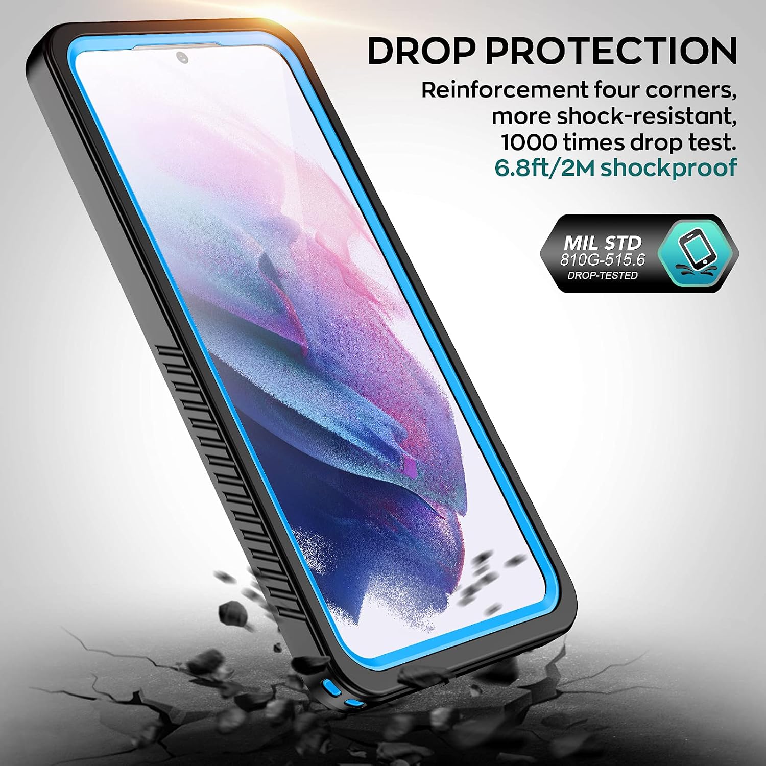 Eonfine for Galaxy S21 Waterproof Case, Full Body with Built-in Screen Protector Rugged Clear Case for Samsung Galaxy S21 6.2 inch (Blue)