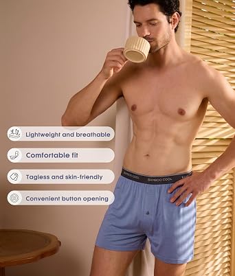BAMBOO COOL Men's Boxer Shorts,Soft Breathable Loose Fit Underwear,4 Pack