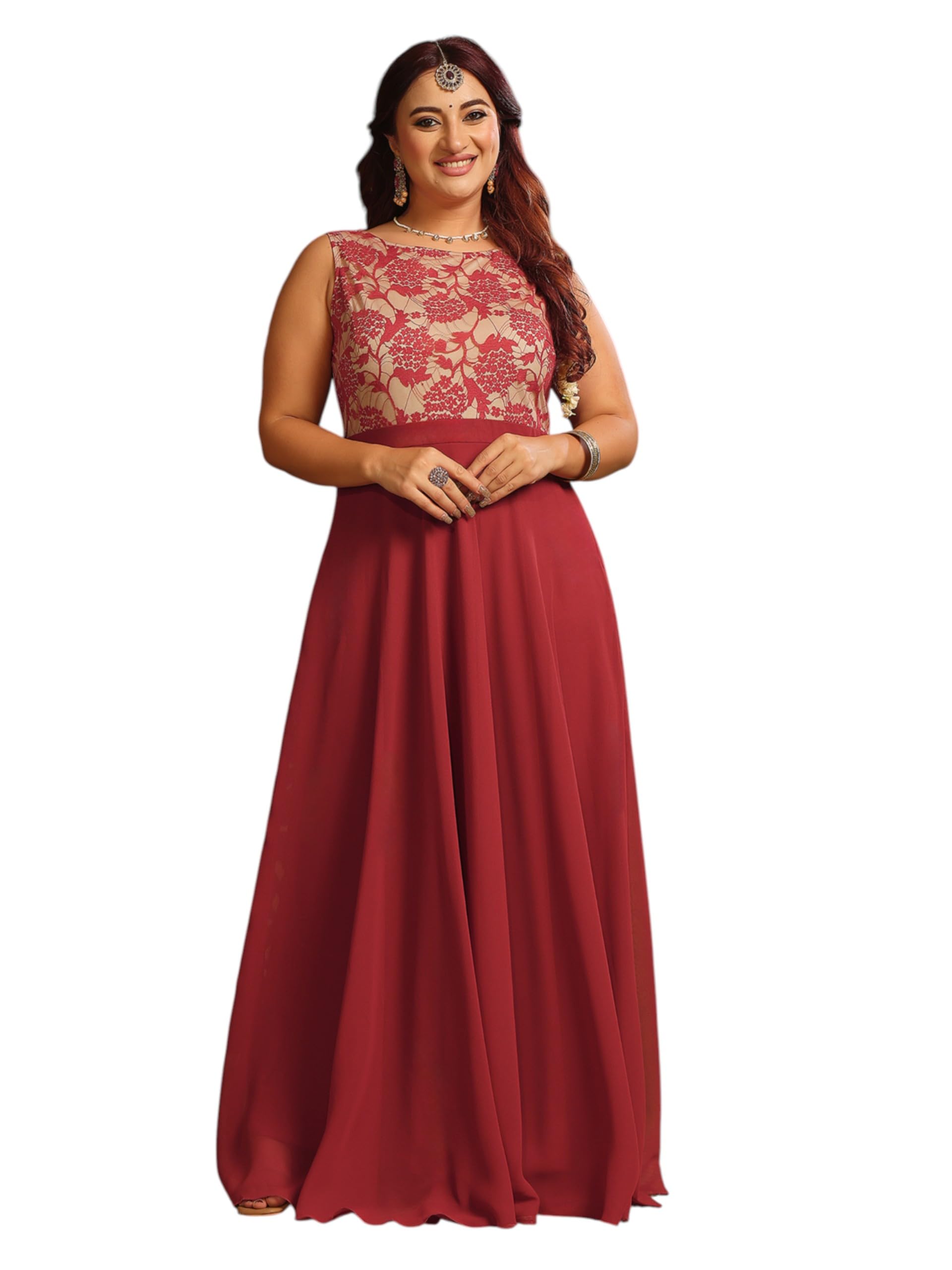 miss chase a+ Women's Boat Neck Sleeveless Self Design Lace Overlaid Regular Dress-picture-25