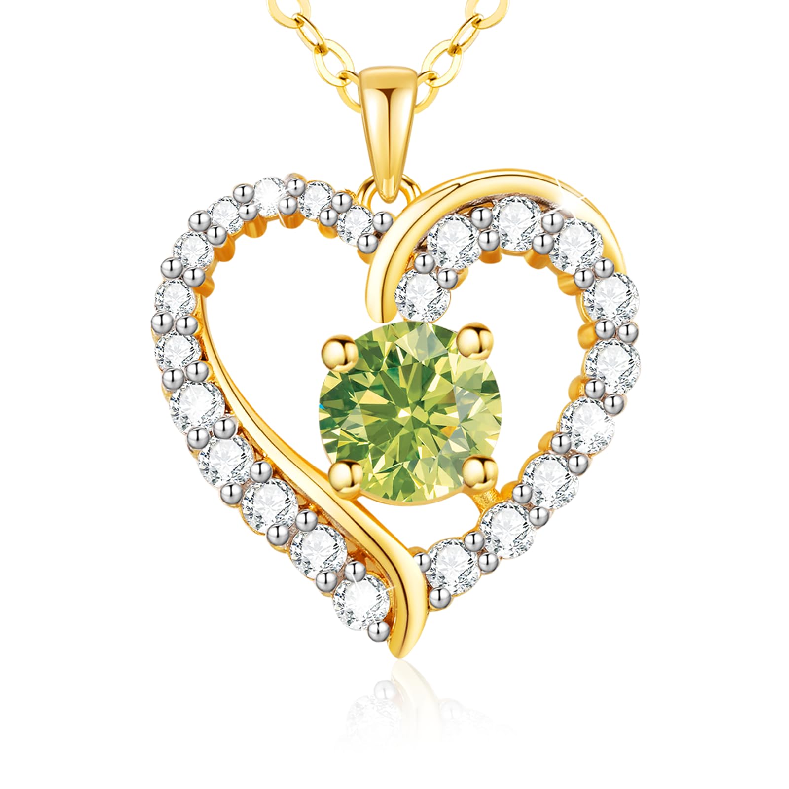 LAVUMO Kette Damen 14K Gold Herz Halskette Damen Echt Silber 925 Geburtsstein Halsketten für Frauen Gold Schmuck Geschenke für Sie Frauen Freundin Geburtstag Valentinstag Weihnachten Muttertag
