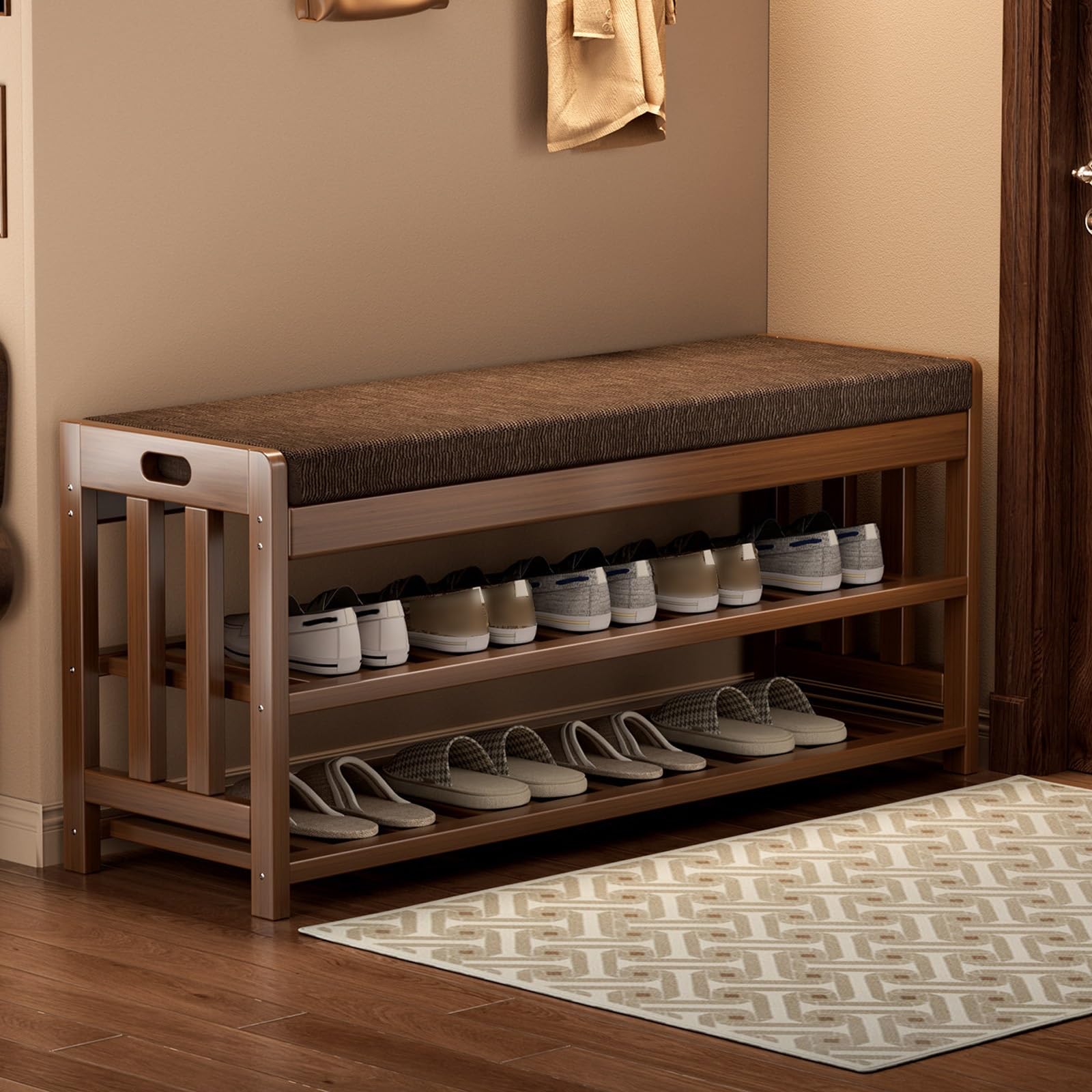 Banc à chaussures en bambou stable et élégant pour chambre et salon