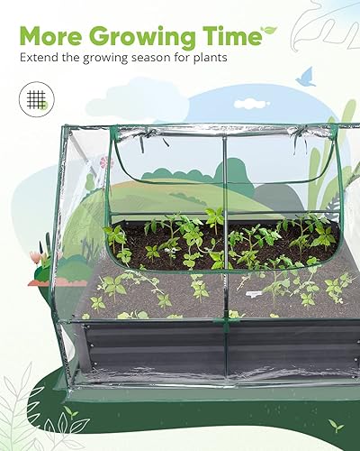 Miniatura 2 de Quictent Juego de 2 macetas elevadas de acero galvanizado extra grueso de 4 x 3 x 1 pies con invernadero, 2 ventanas grandes con cremallera de doble