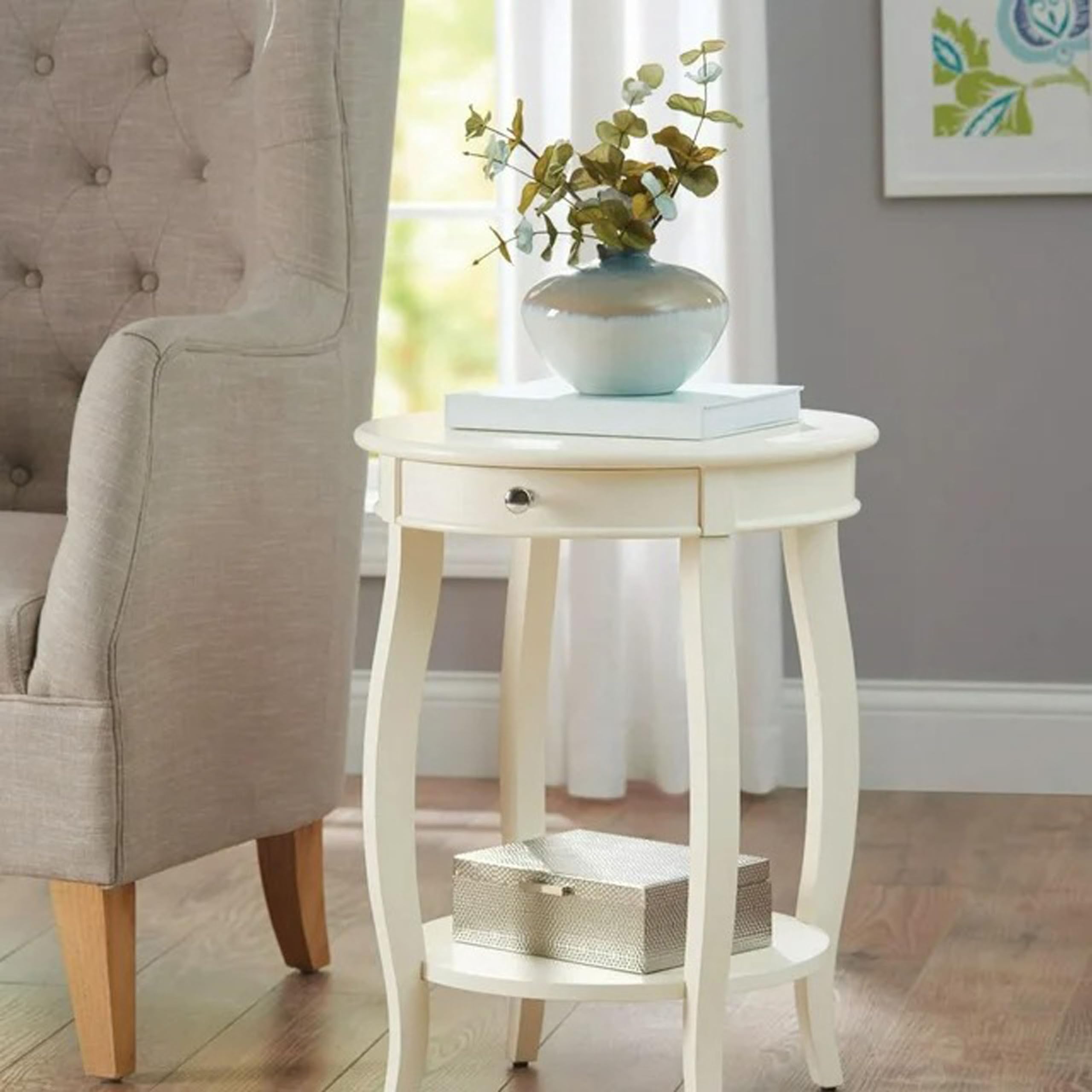 Chest of Drawers, Corner Side Table with Drawer Bedside Table with Coffee Table and Retro Style Bedside Table .(White)-image-43